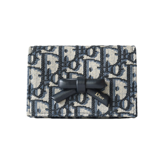 Dior Oblique Bow Glycine Oblique Jacquard With Bow Wallet Blue