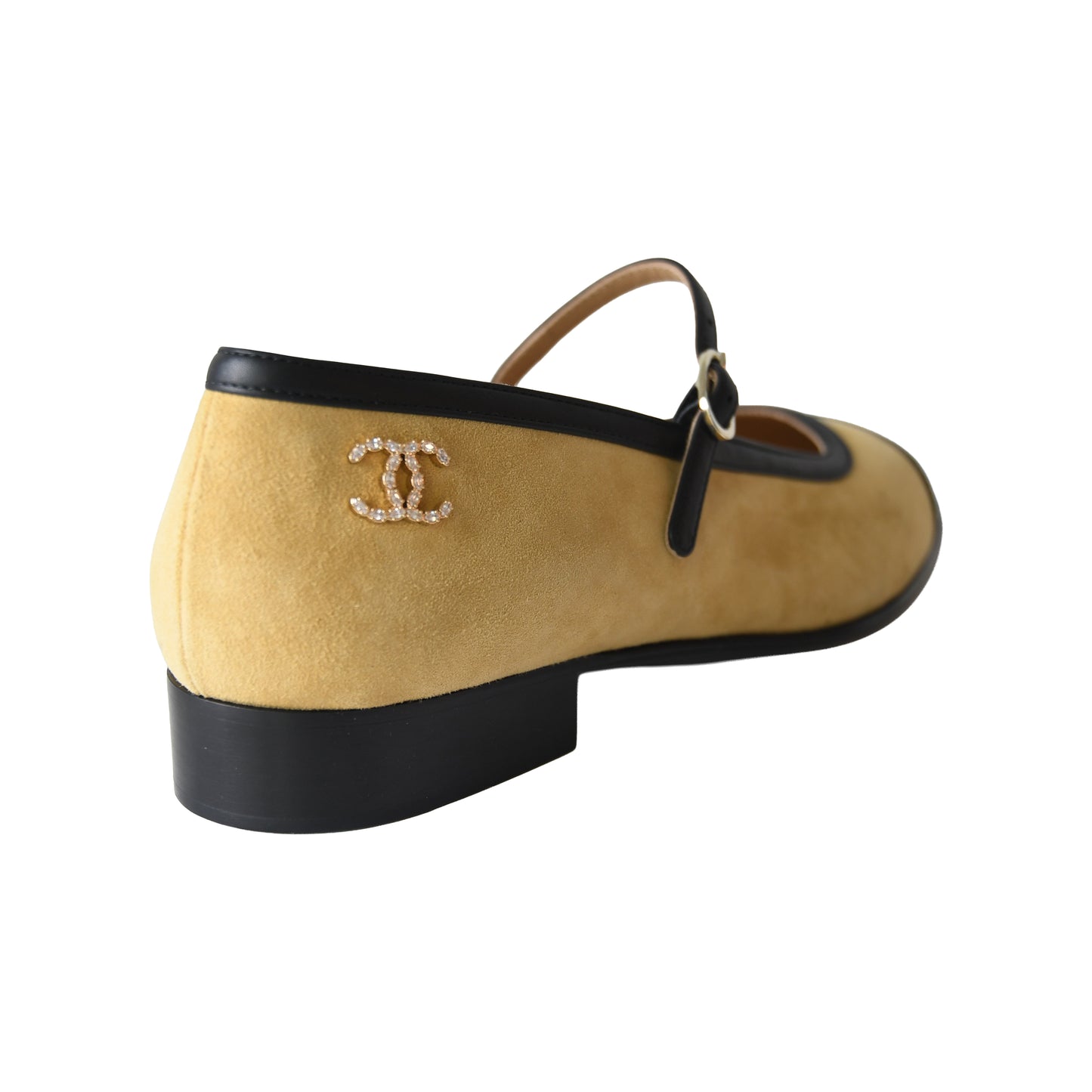 Chanel Mary Jane Ankle Strap Flats Beige Black-NOBLEMARS