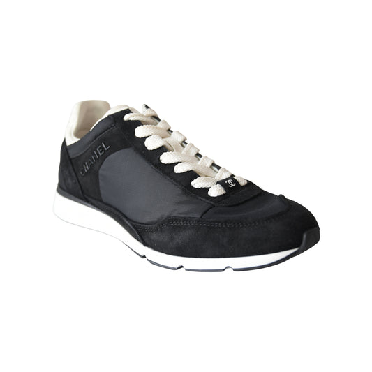 Chanel Interlocking CC Logo Suede Low Top Sneakers Black