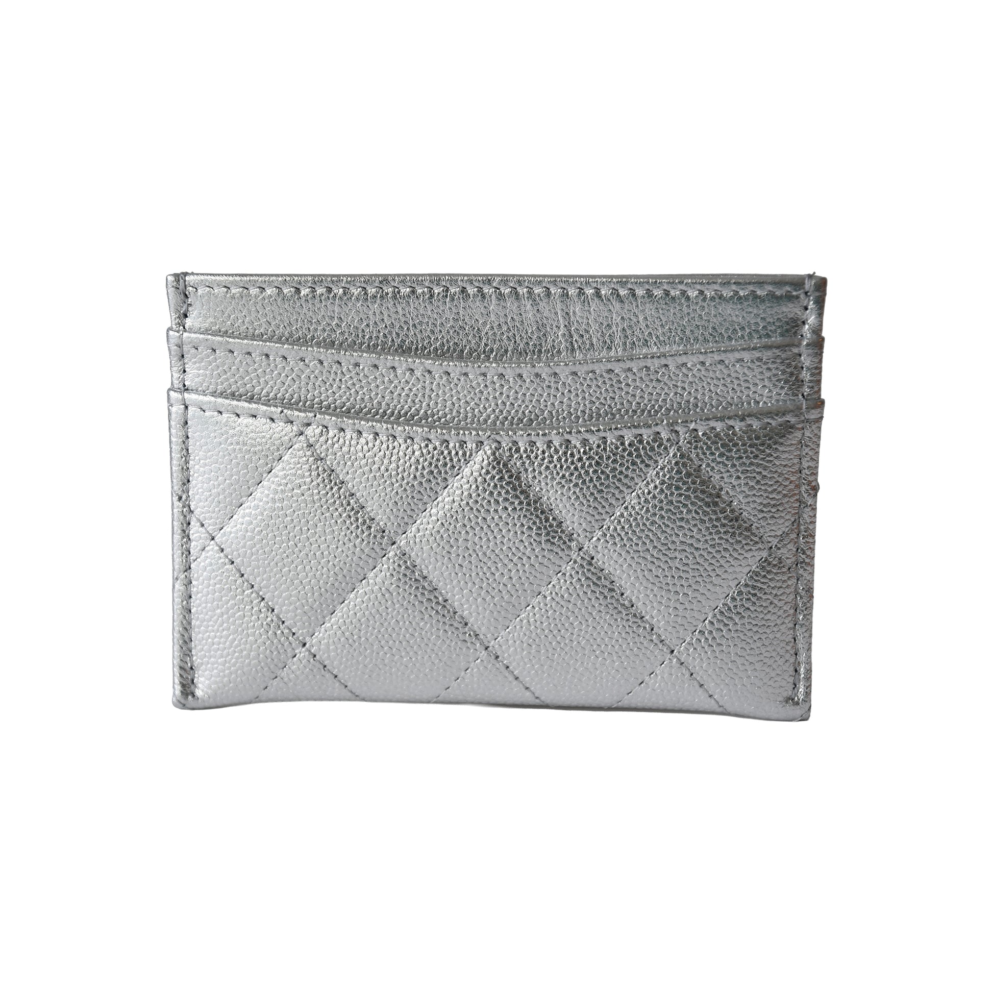 Chanel Metallic Lambskin Quilted CC Card Holder Silver-NOBLEMARS
