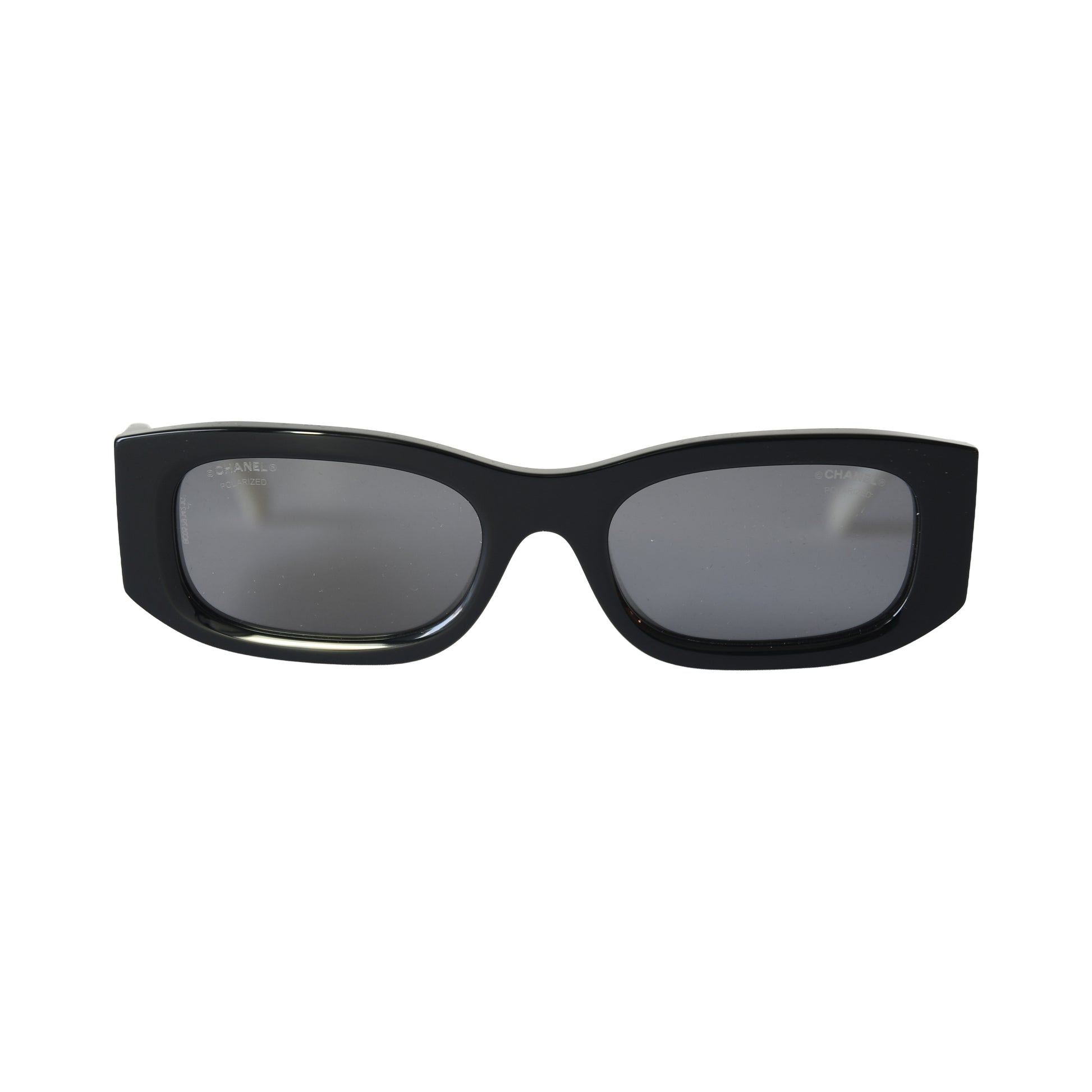 Chanel Rectangle Acetate Frame Grey Lenses Sunglasses Black White-NOBLEMARS