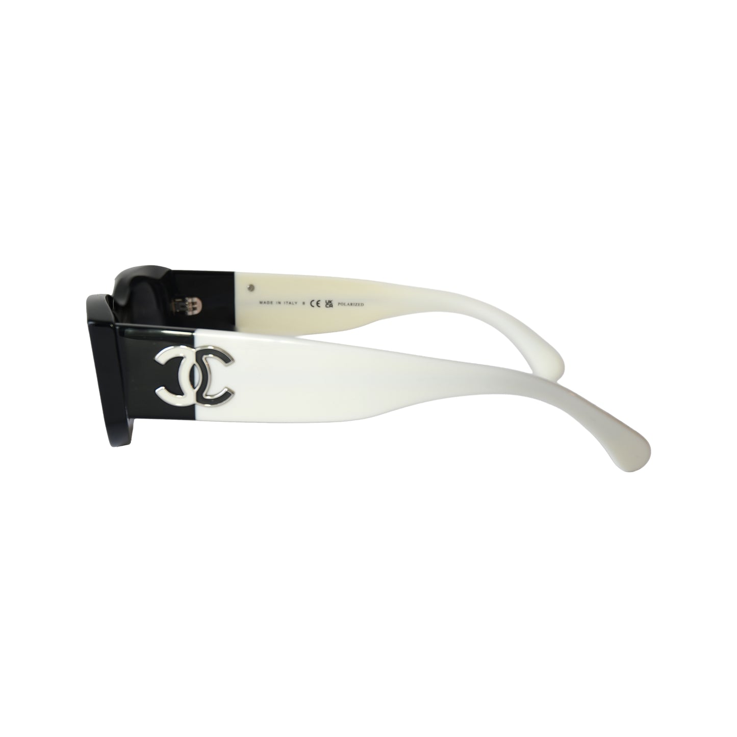 Chanel Rectangle Acetate Frame Grey Lenses Sunglasses Black White-NOBLEMARS