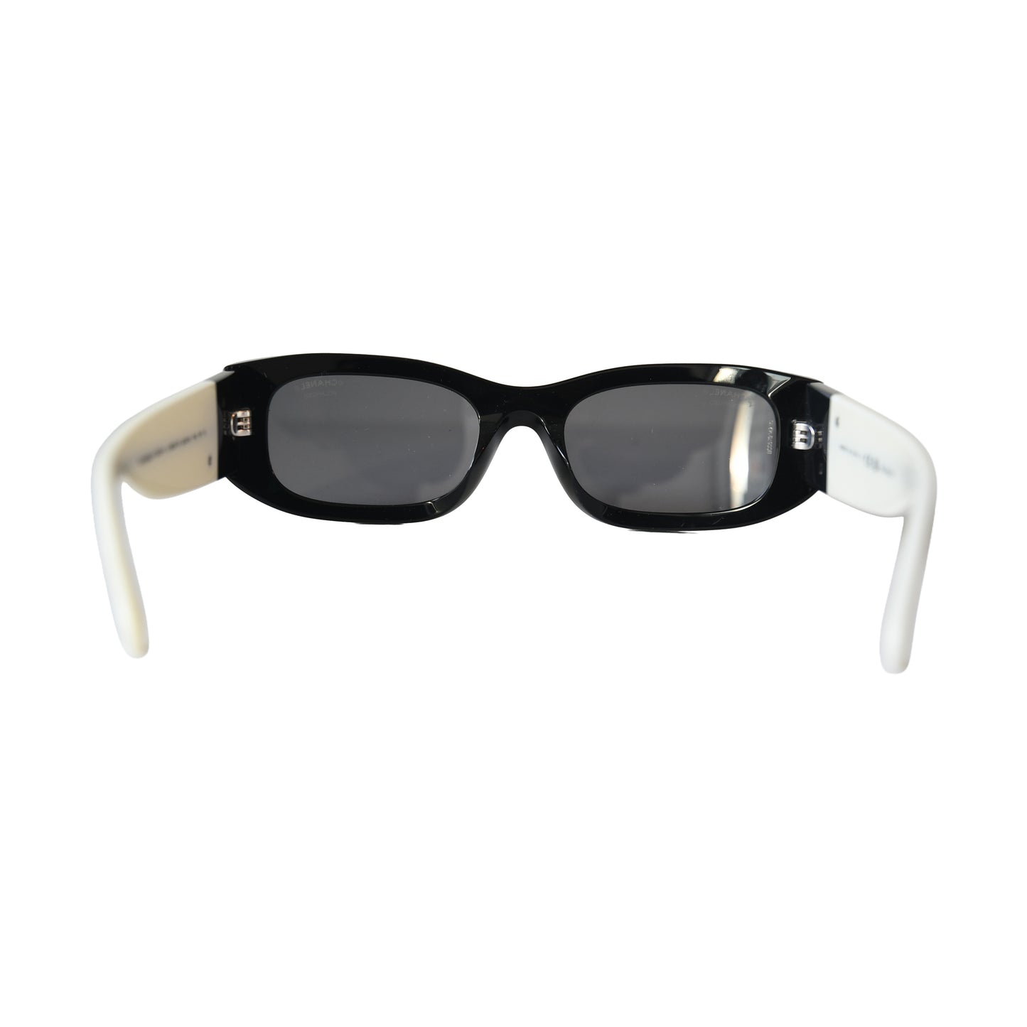 Chanel Rectangle Acetate Frame Grey Lenses Sunglasses Black White-NOBLEMARS