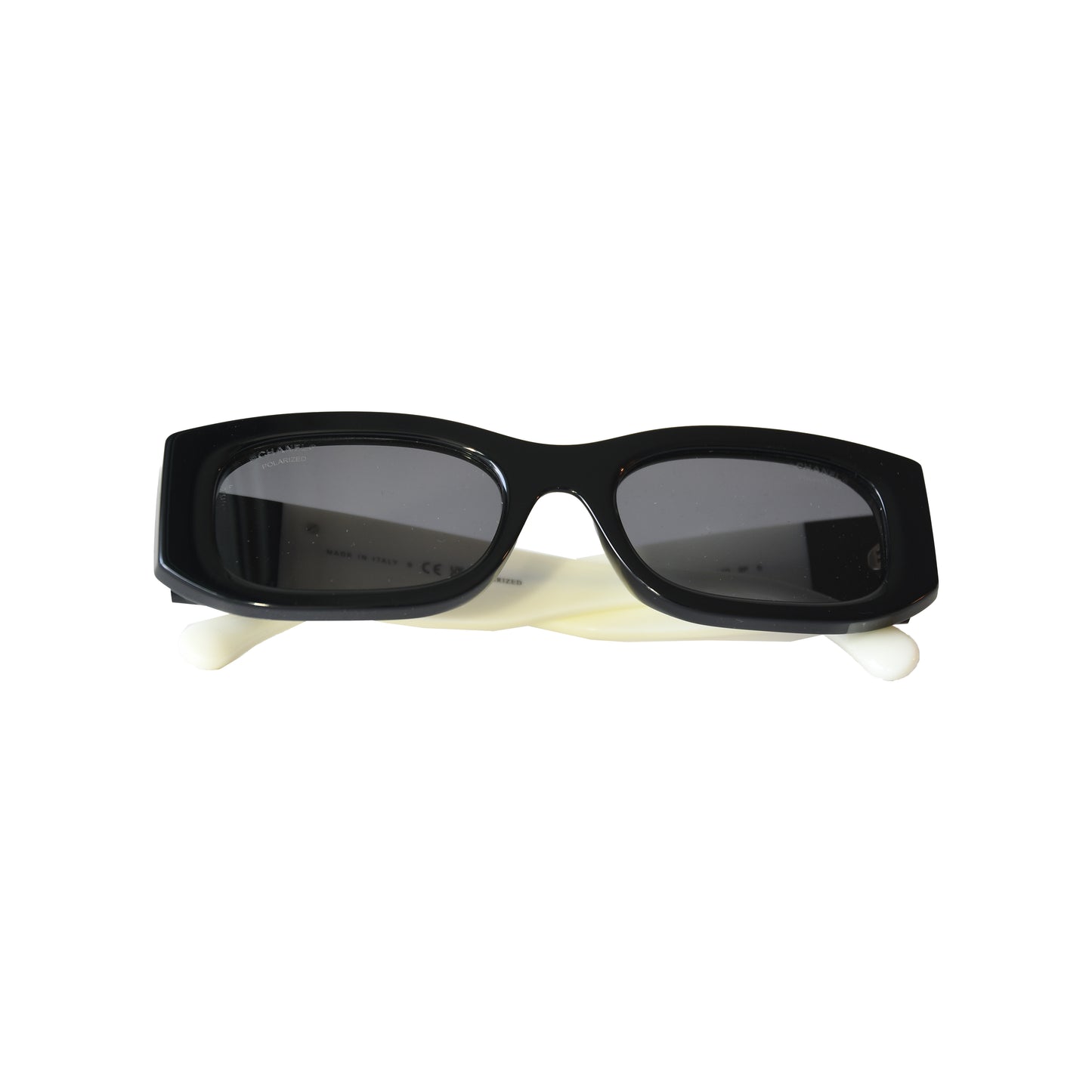 Chanel Rectangle Acetate Frame Grey Lenses Sunglasses Black White-NOBLEMARS