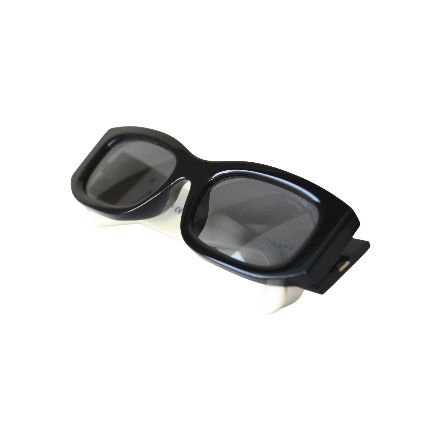 Chanel Rectangle Acetate Frame Grey Lenses Sunglasses Black White-NOBLEMARS