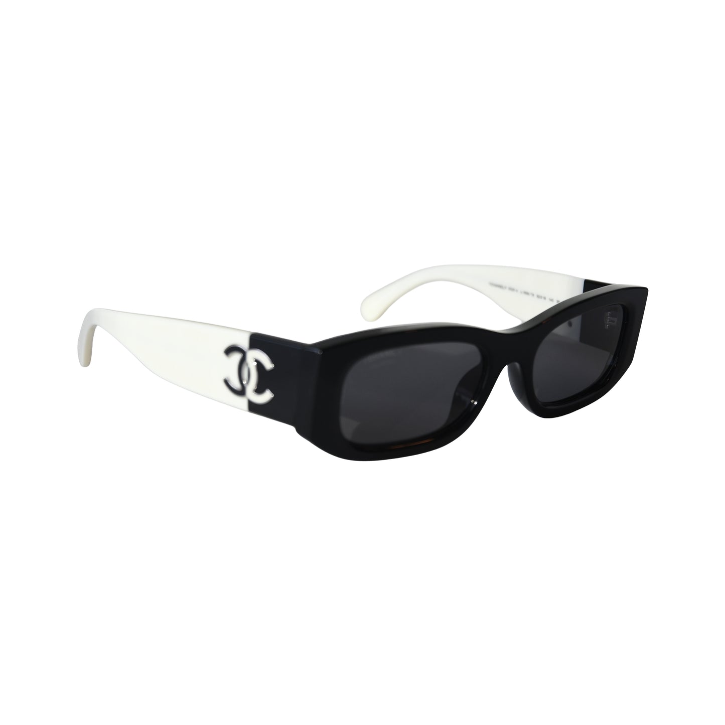 Chanel Rectangle Acetate Frame Grey Lenses Sunglasses Black White-NOBLEMARS