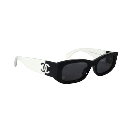 Chanel Rectangle Acetate Frame Grey Lenses Sunglasses Black White