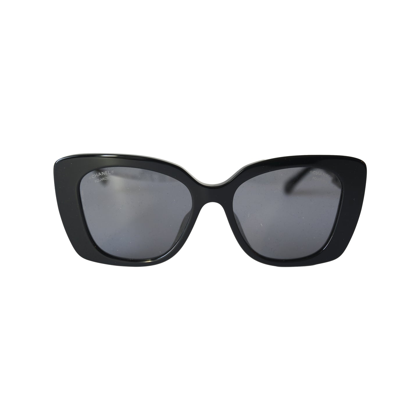 Chanel Acetate Frame Grey Lenses Lettering Square Sunglasses Black-NOBLEMARS