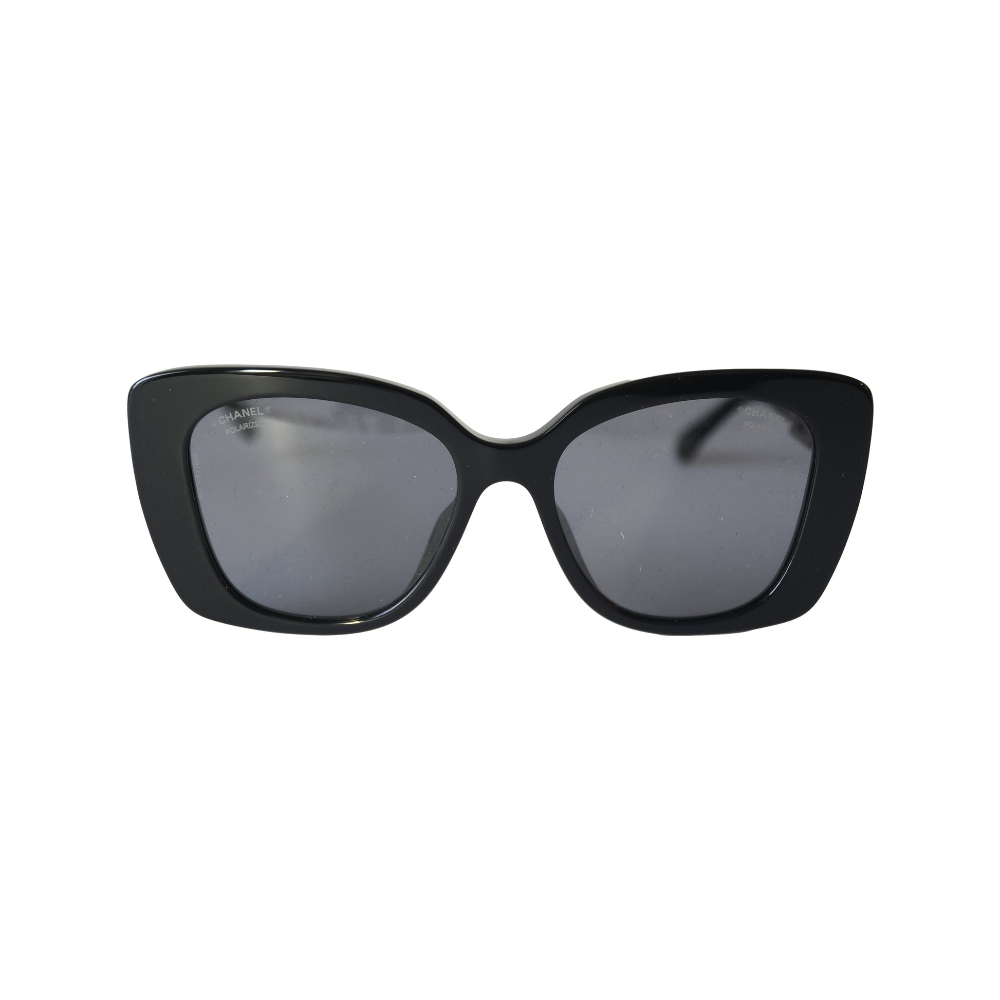 Chanel Acetate Frame Grey Lenses Lettering Square Sunglasses Black-NOBLEMARS