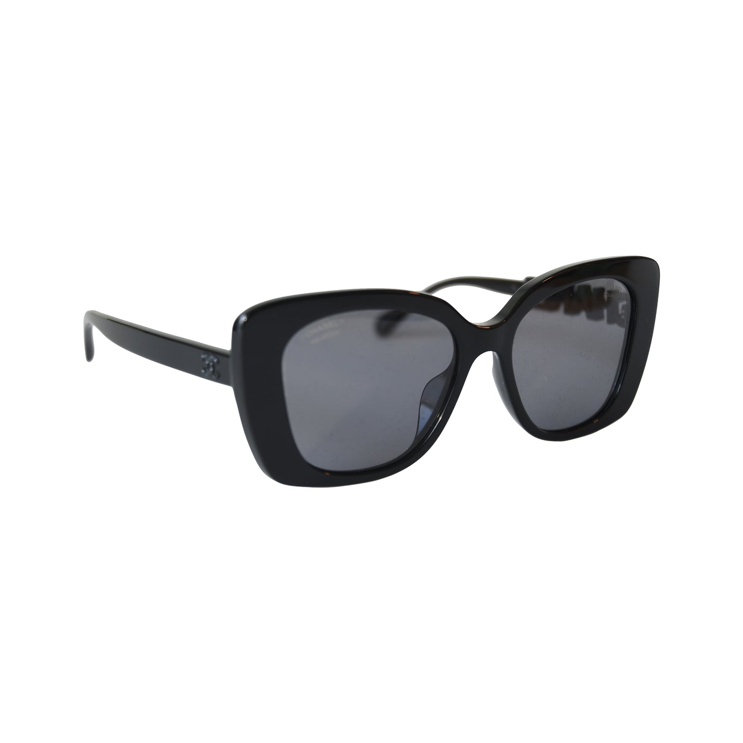 Chanel Acetate Frame Grey Lenses Lettering Square Sunglasses Black-NOBLEMARS