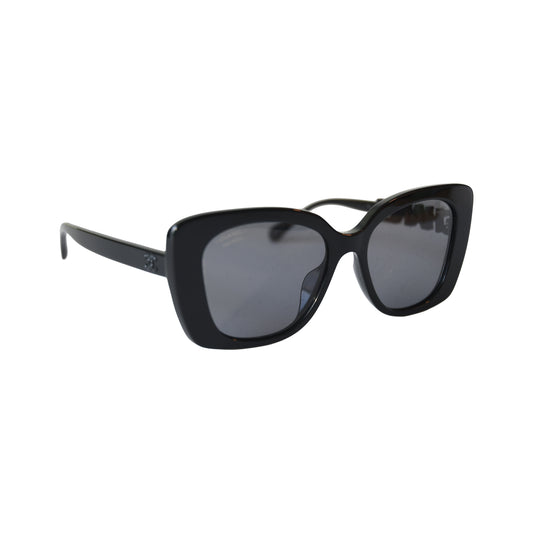 Chanel Acetate Frame Grey Lenses Lettering Square Sunglasses Black