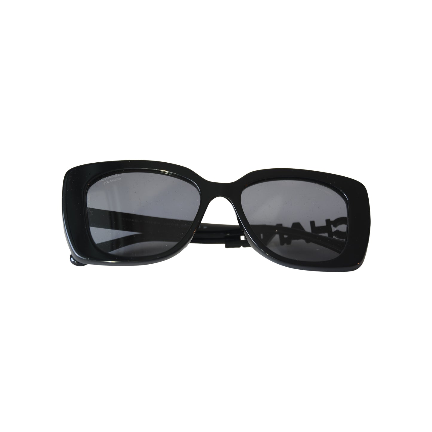 Chanel Acetate Frame Grey Lenses Lettering Square Sunglasses Black-NOBLEMARS