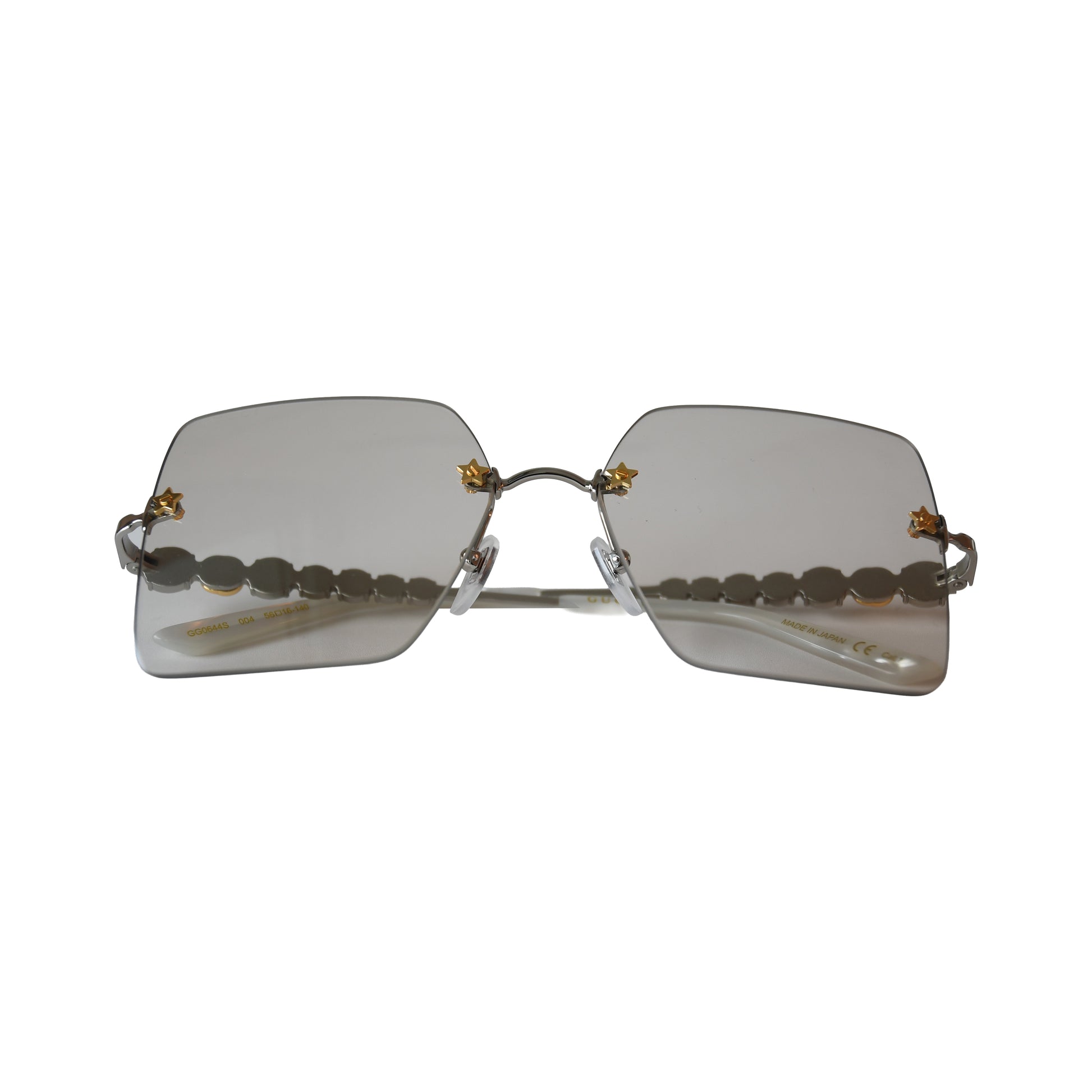 Gucci Rimless Square Shape Gold Star-Shaped Stud Gray Lenses Sunglasses White-NOBLEMARS