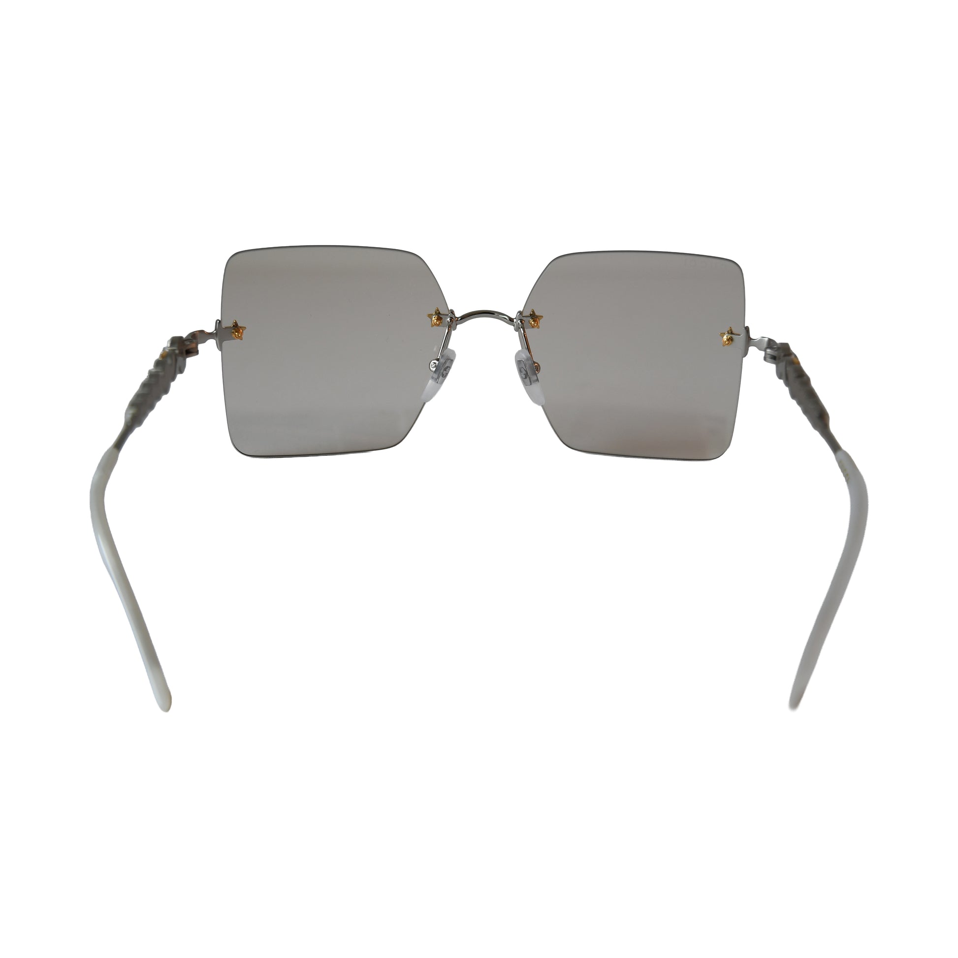 Gucci Rimless Square Shape Gold Star-Shaped Stud Gray Lenses Sunglasses White-NOBLEMARS