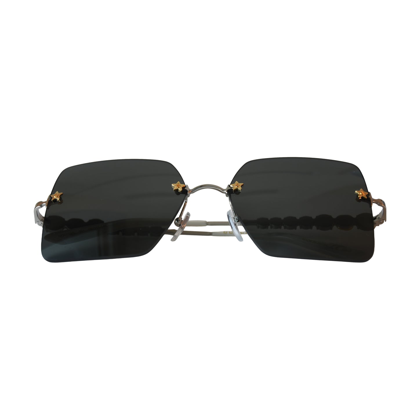 Gucci Rimless Square Shape Gold Star-Shaped Stud Black Lenses Sunglasses White-NOBLEMARS