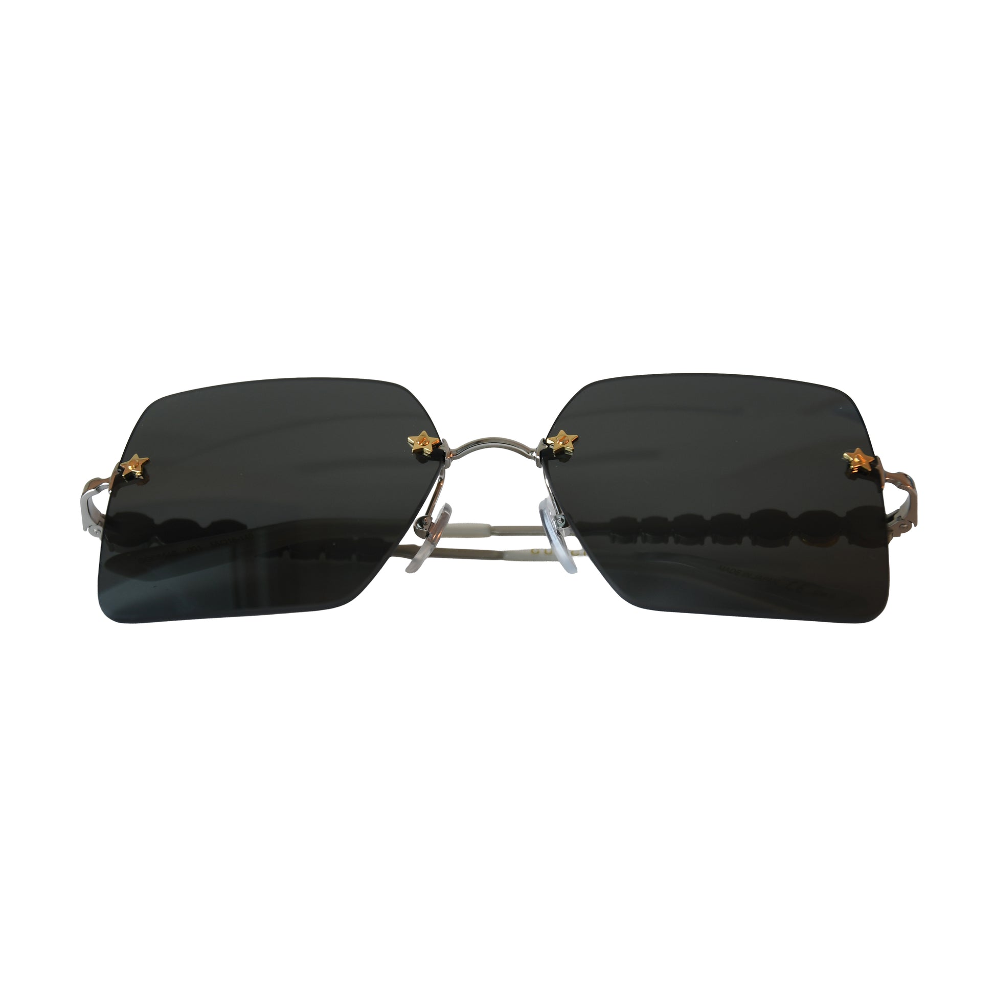 Gucci Rimless Square Shape Gold Star-Shaped Stud Black Lenses Sunglasses White-NOBLEMARS
