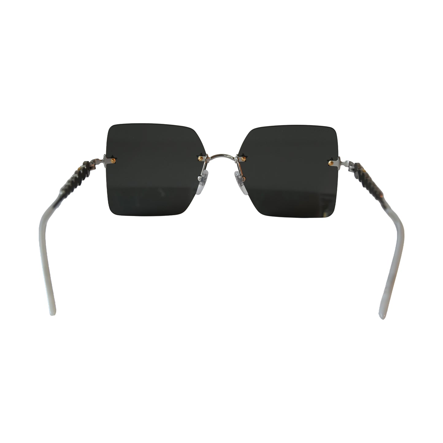 Gucci Rimless Square Shape Gold Star-Shaped Stud Black Lenses Sunglasses White-NOBLEMARS