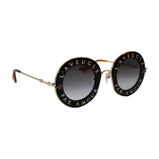 Gucci L'Aveugle Par Amour Round Frame Sunglasses Black