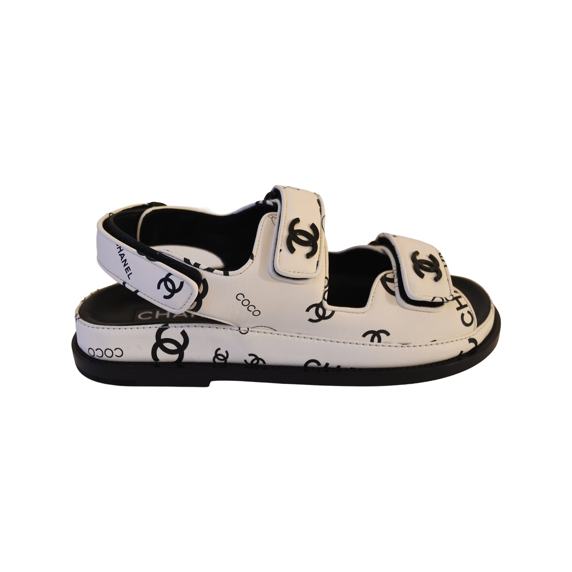 Chanel Printed CC Velcro Dad Sandals White Black-NOBLEMARS