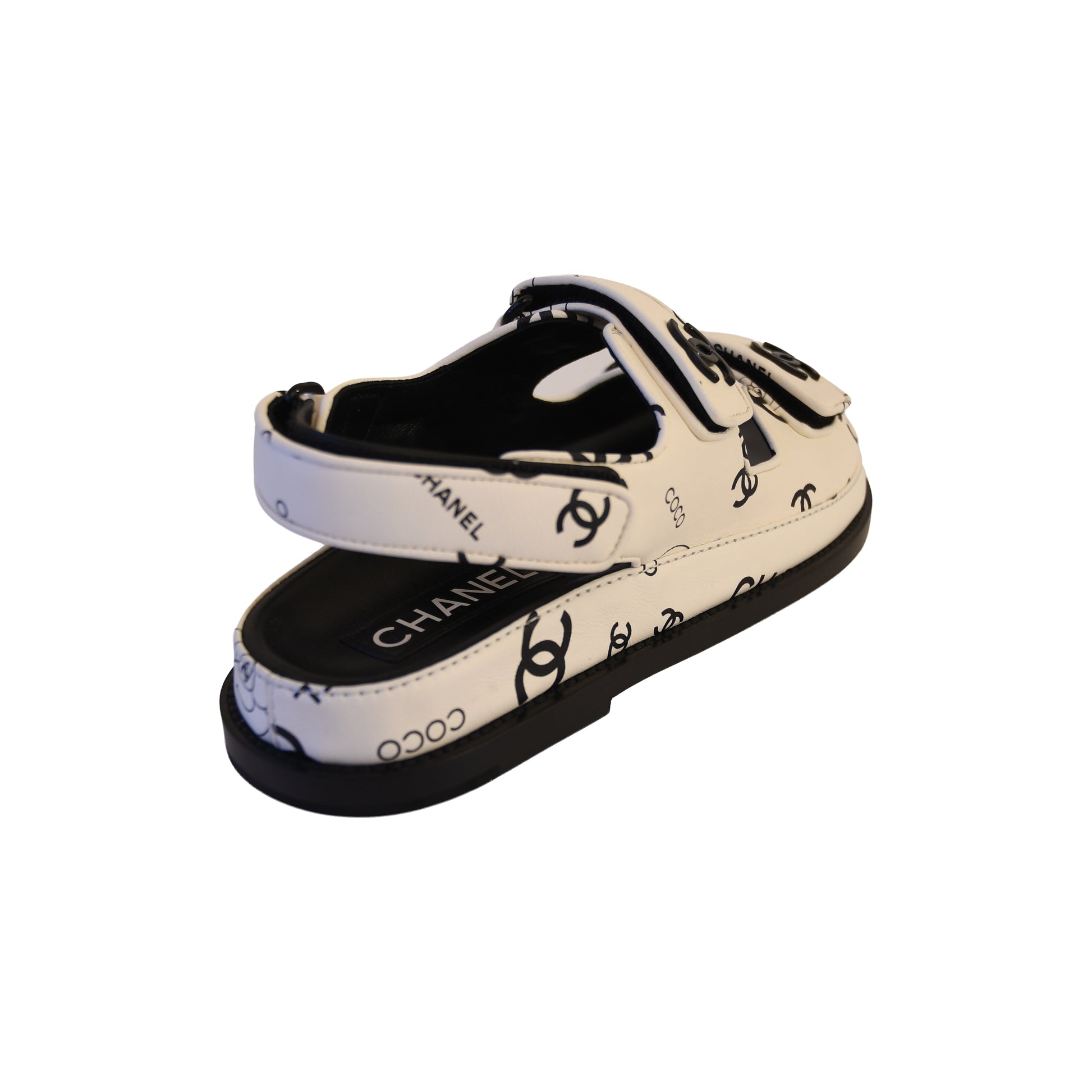 Chanel Printed CC Velcro Dad Sandals White Black-NOBLEMARS