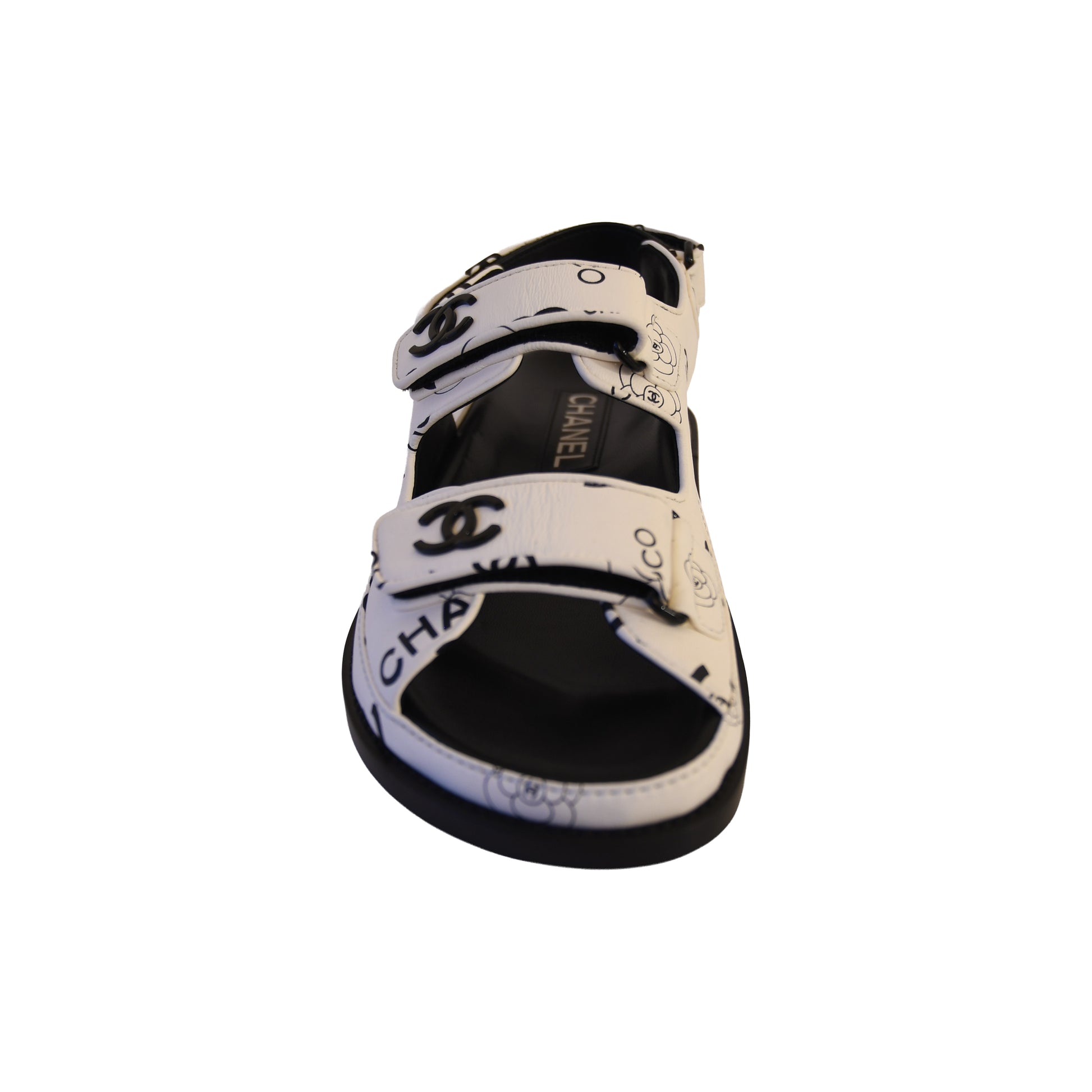 Chanel Printed CC Velcro Dad Sandals White Black-NOBLEMARS