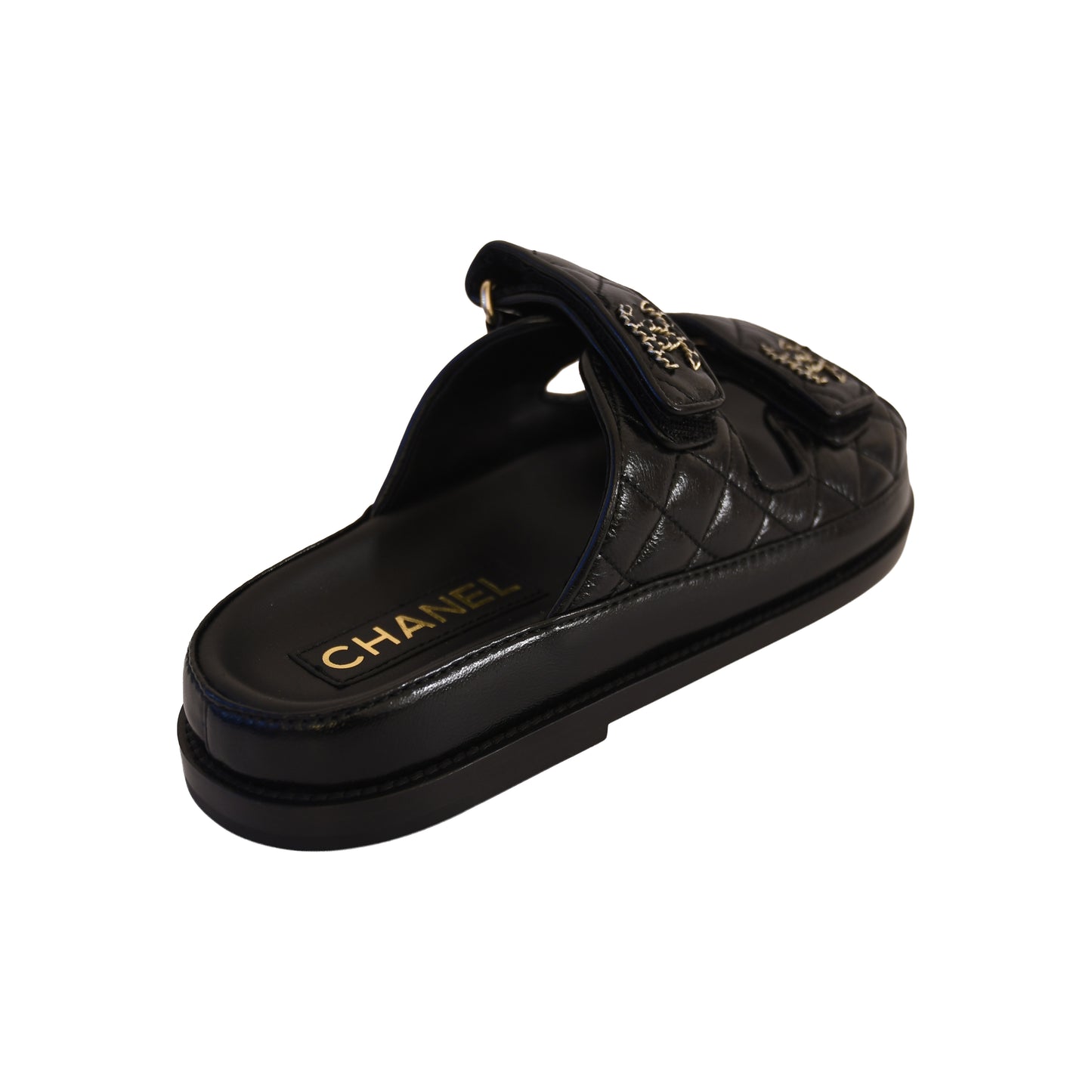 Chanel CC Logo Quilted Lambskin Velcro Dad Sandals Black-NOBLEMARS