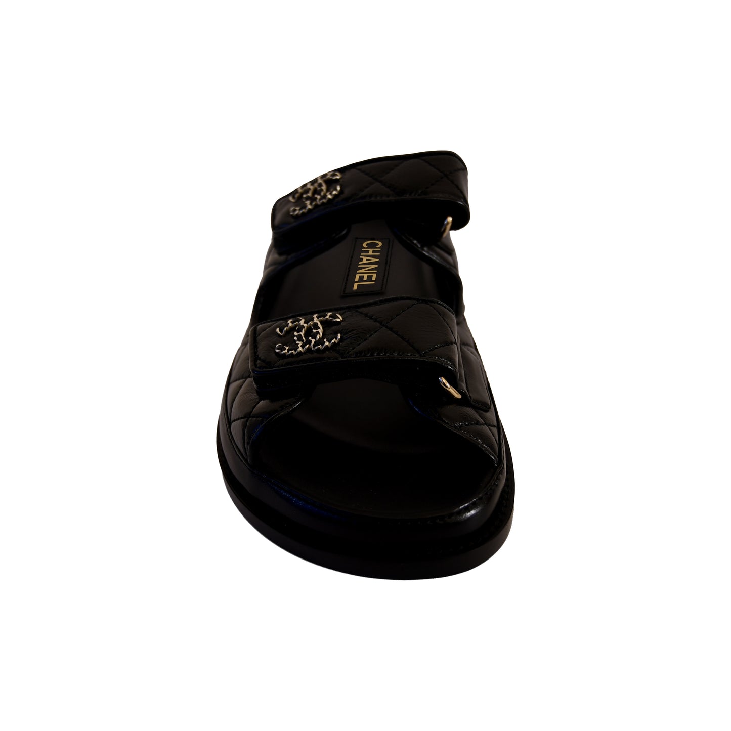 Chanel CC Logo Quilted Lambskin Velcro Dad Sandals Black-NOBLEMARS