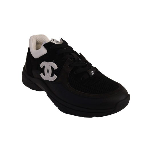 Chanel Mesh Suede Calfskin Grained Calfskin Sneakers Black White