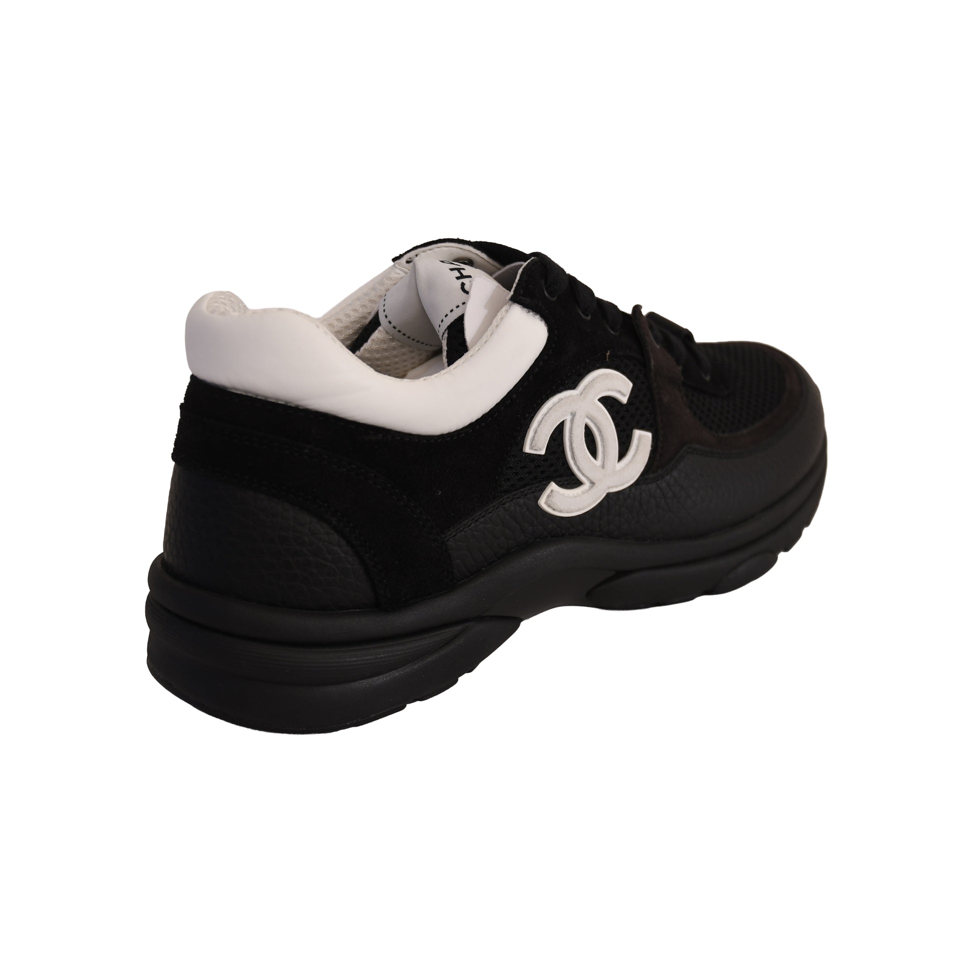 Chanel Mesh Suede Calfskin Grained Calfskin Sneakers Black White-NOBLEMARS