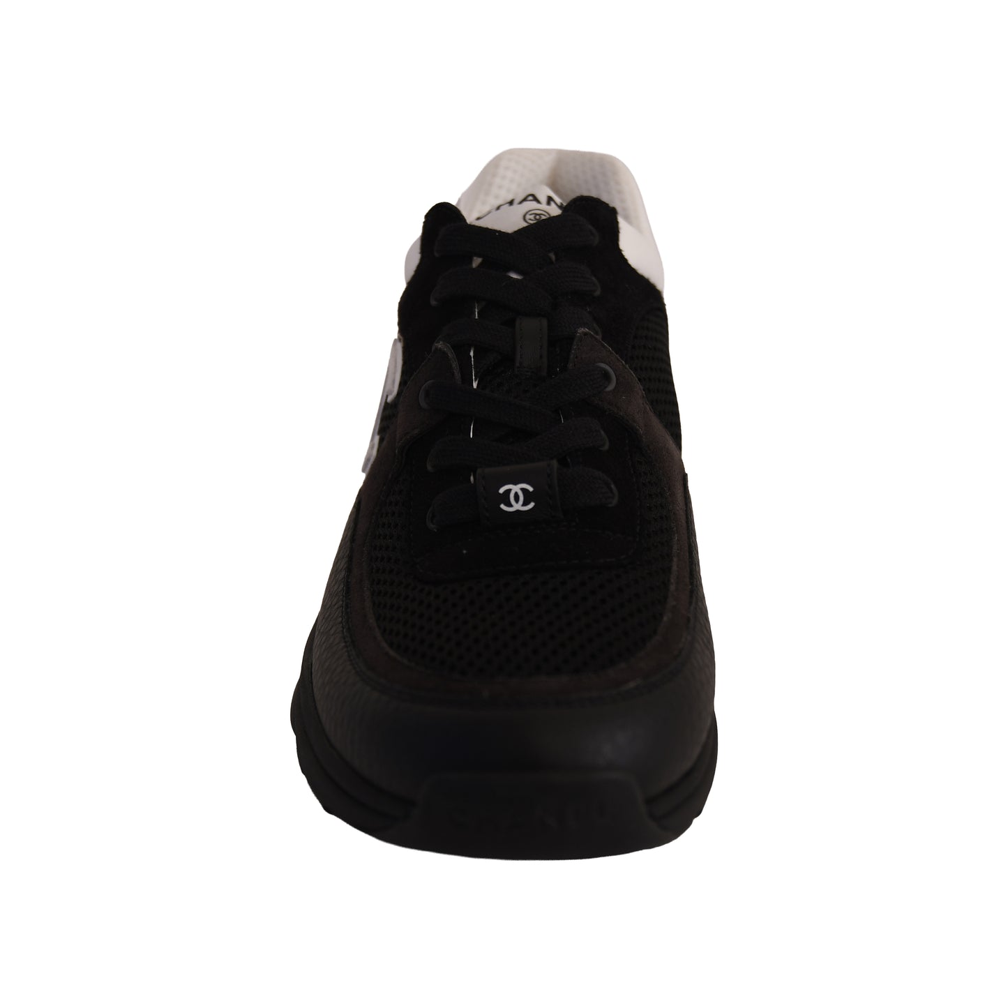 Chanel Mesh Suede Calfskin Grained Calfskin Sneakers Black White-NOBLEMARS