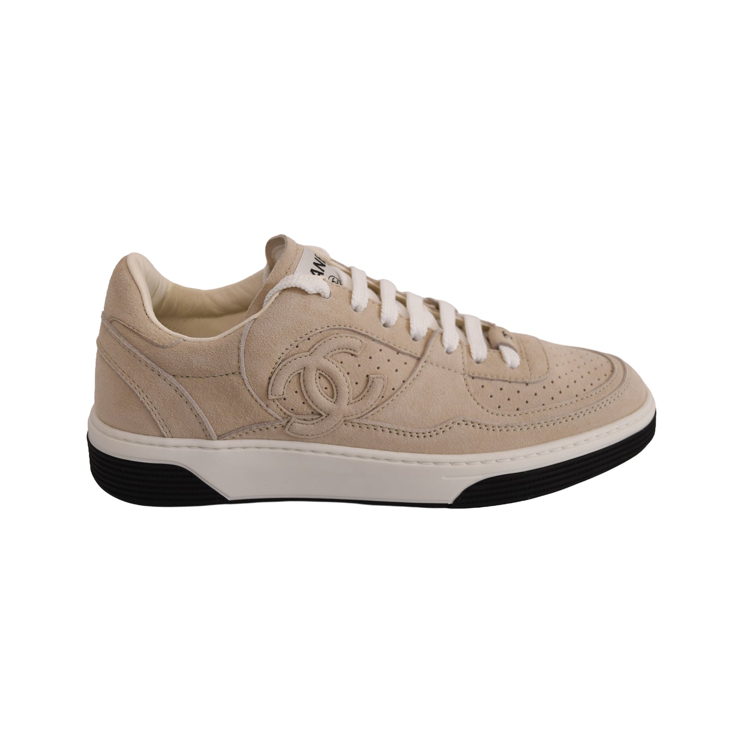 Chanel Interlocking CC Logo Suede Sneakers Light Beige