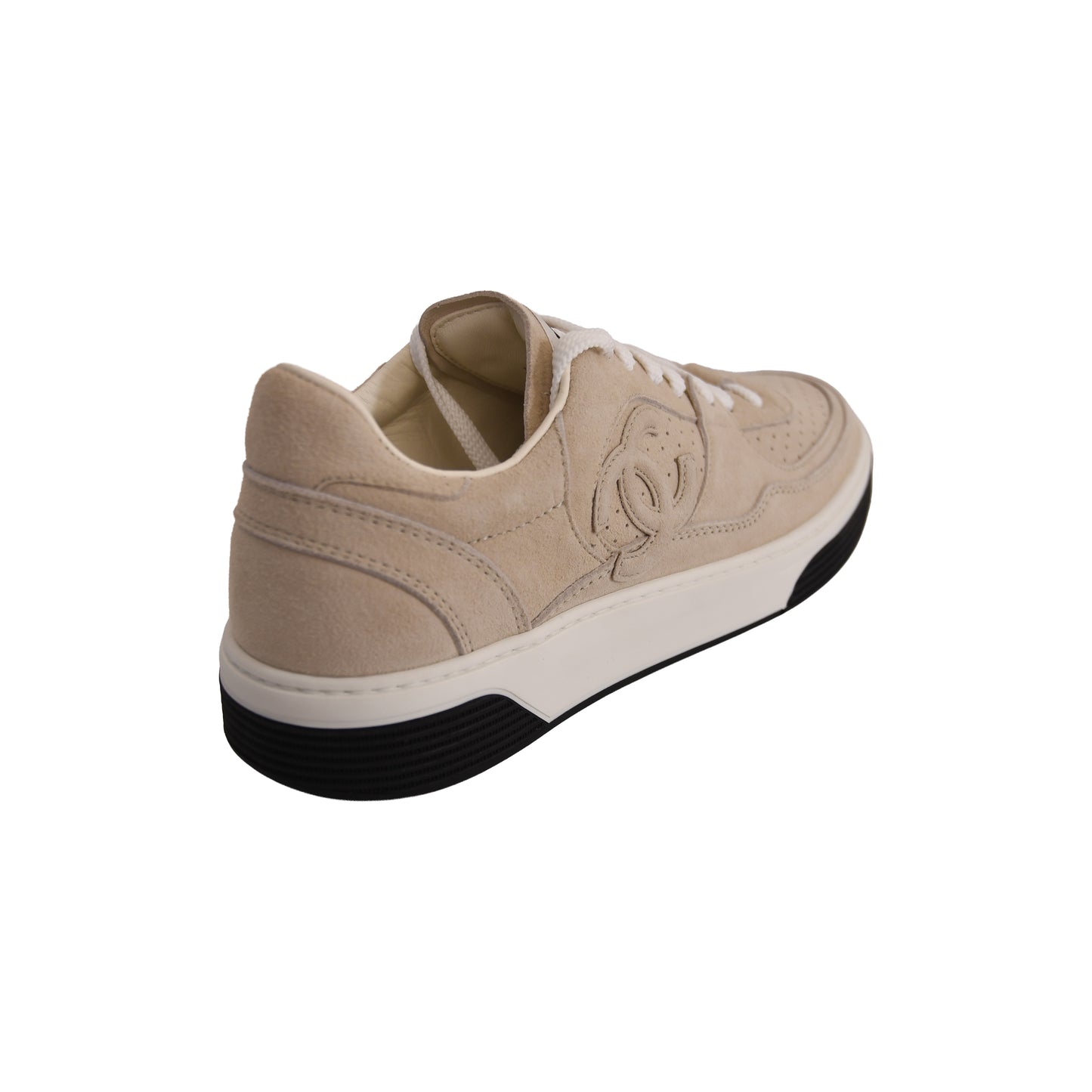 Chanel Interlocking CC Logo Suede Sneakers Light Beige