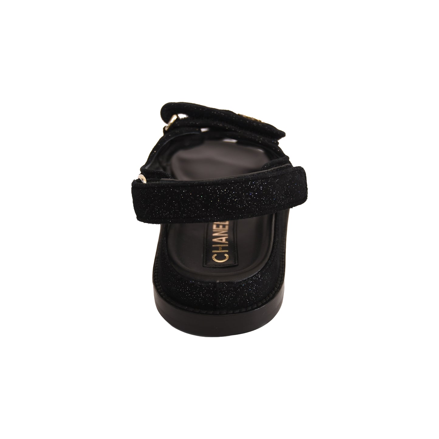Chanel Suede Kidskin Sparkle Velcro Dad Sandal Black Silver-NOBLEMARS
