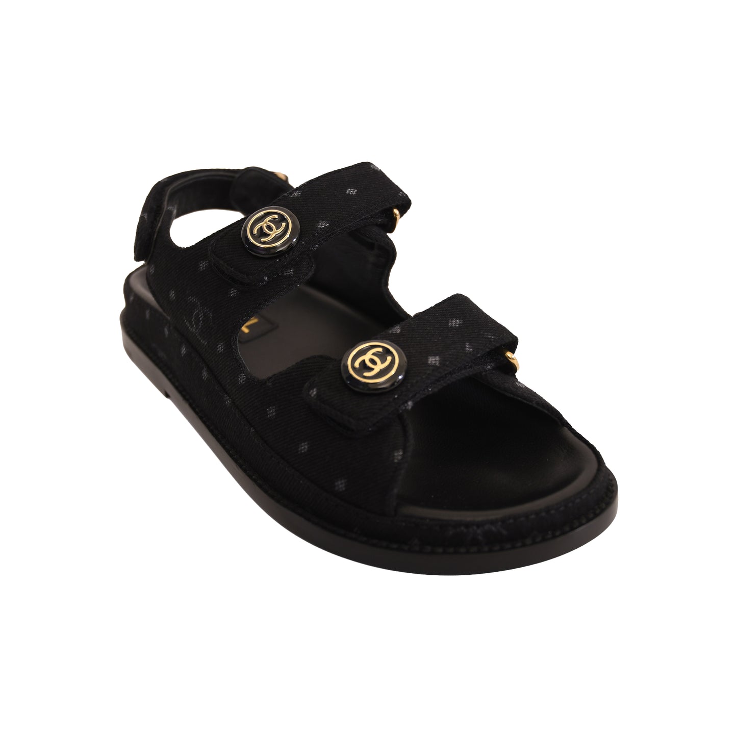 Chanel CC Printed Dad Sandals Black Denim