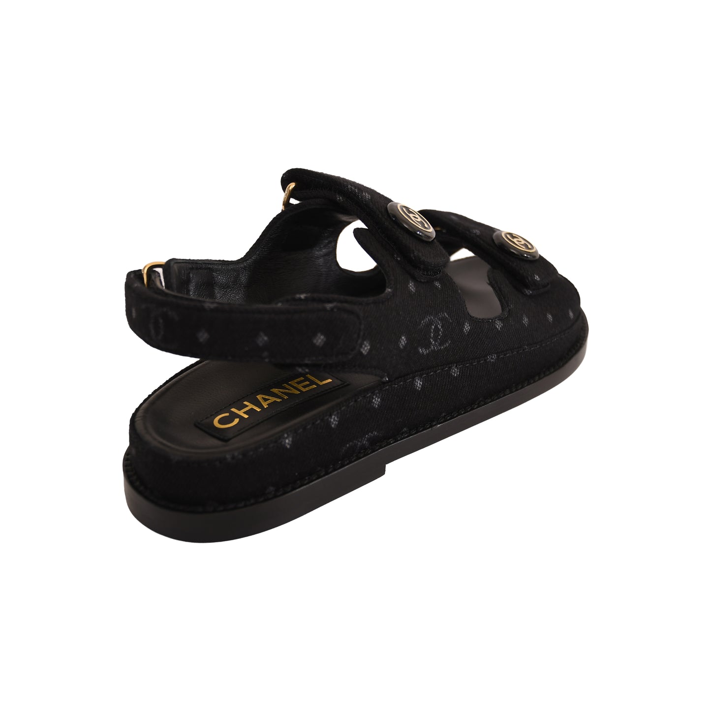 Chanel CC Printed Dad Sandals Black Denim