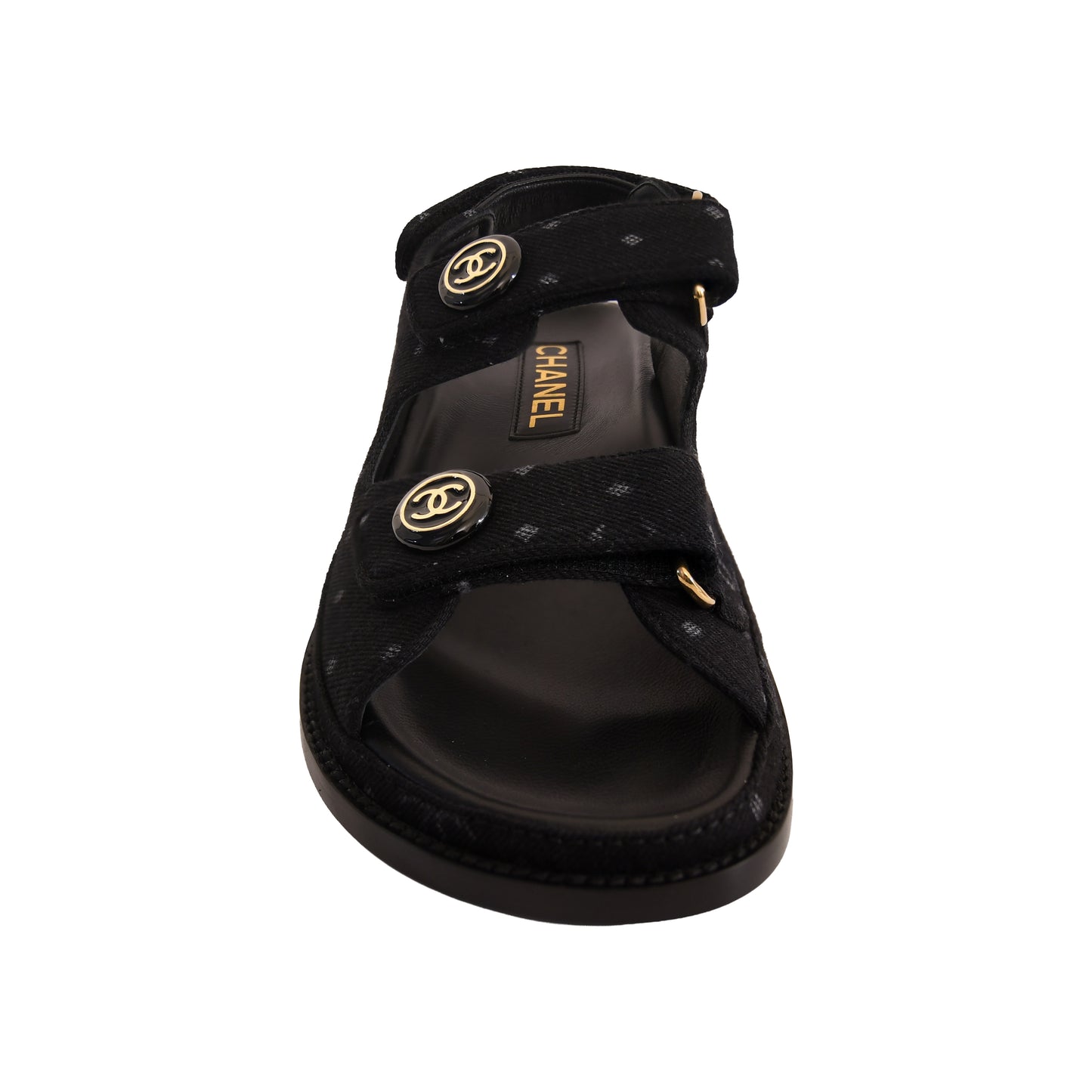 Chanel CC Printed Dad Sandals Black Denim