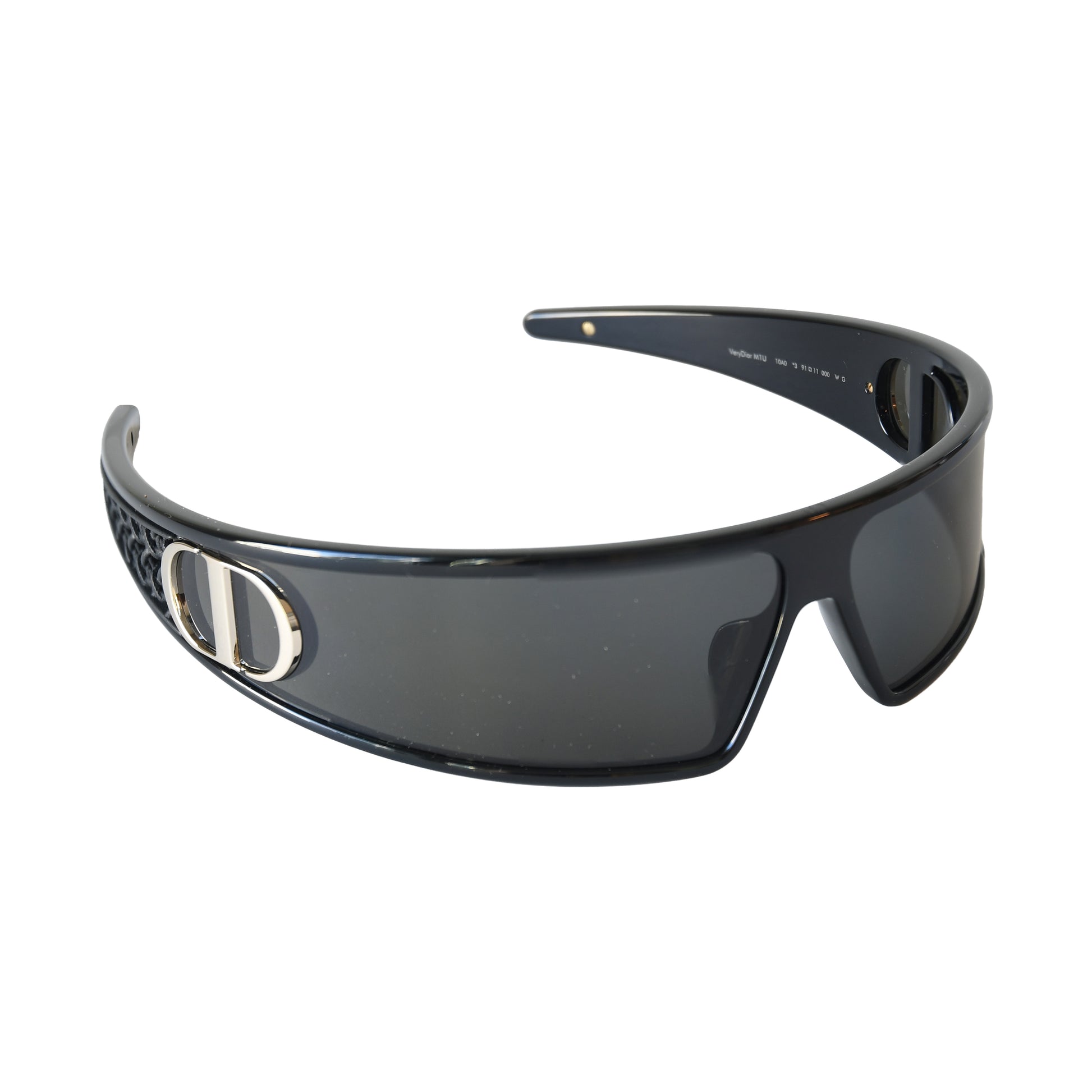 Dior VeryDior M1U Nylon Frame Gold-Finish Metal CD Signatures Shield Sunglasses Black-NOBLEMARS
