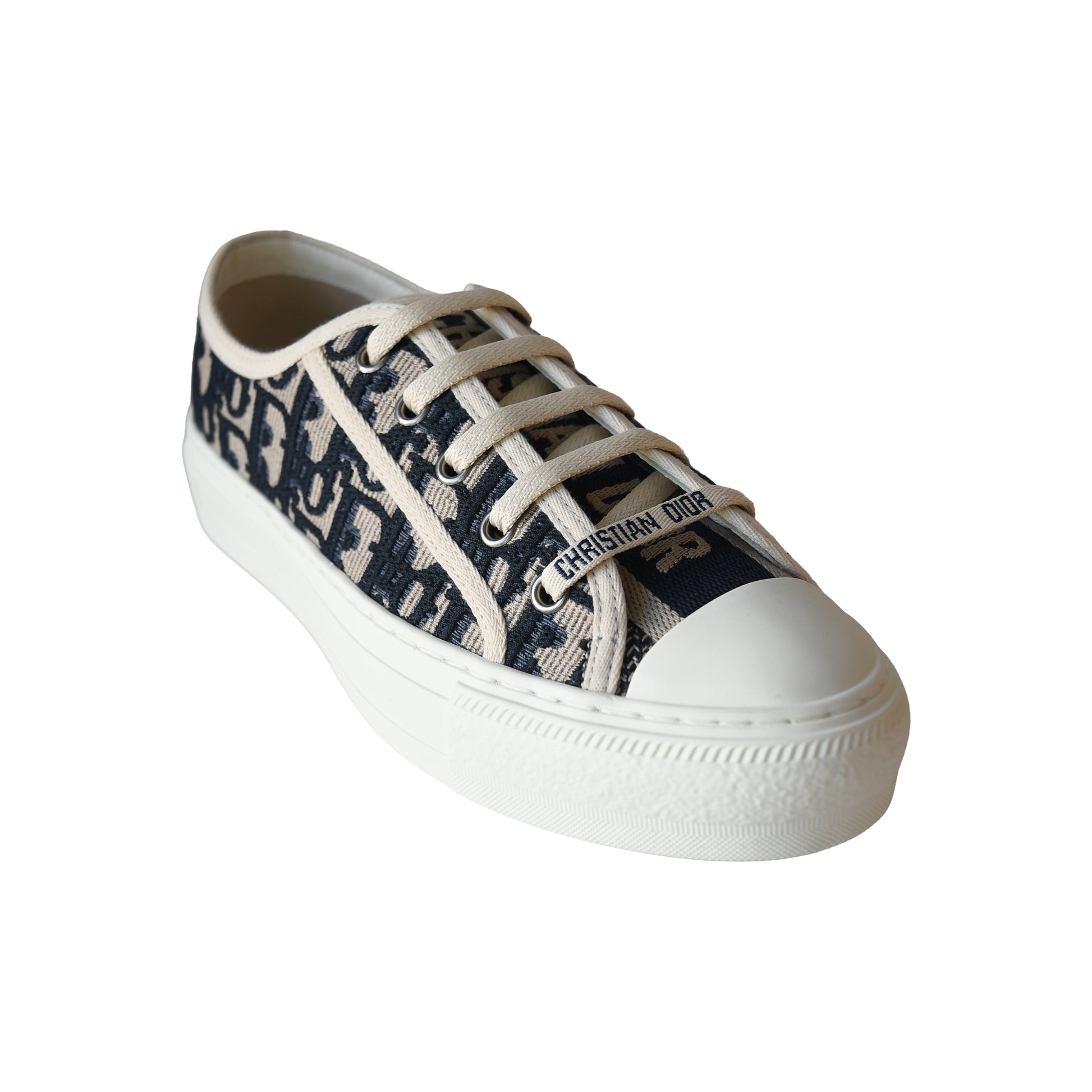 Dior Oblique Embroidered Cotton Canvas Walk'n' Sneakers Deep Blue White-NOBLEMARS