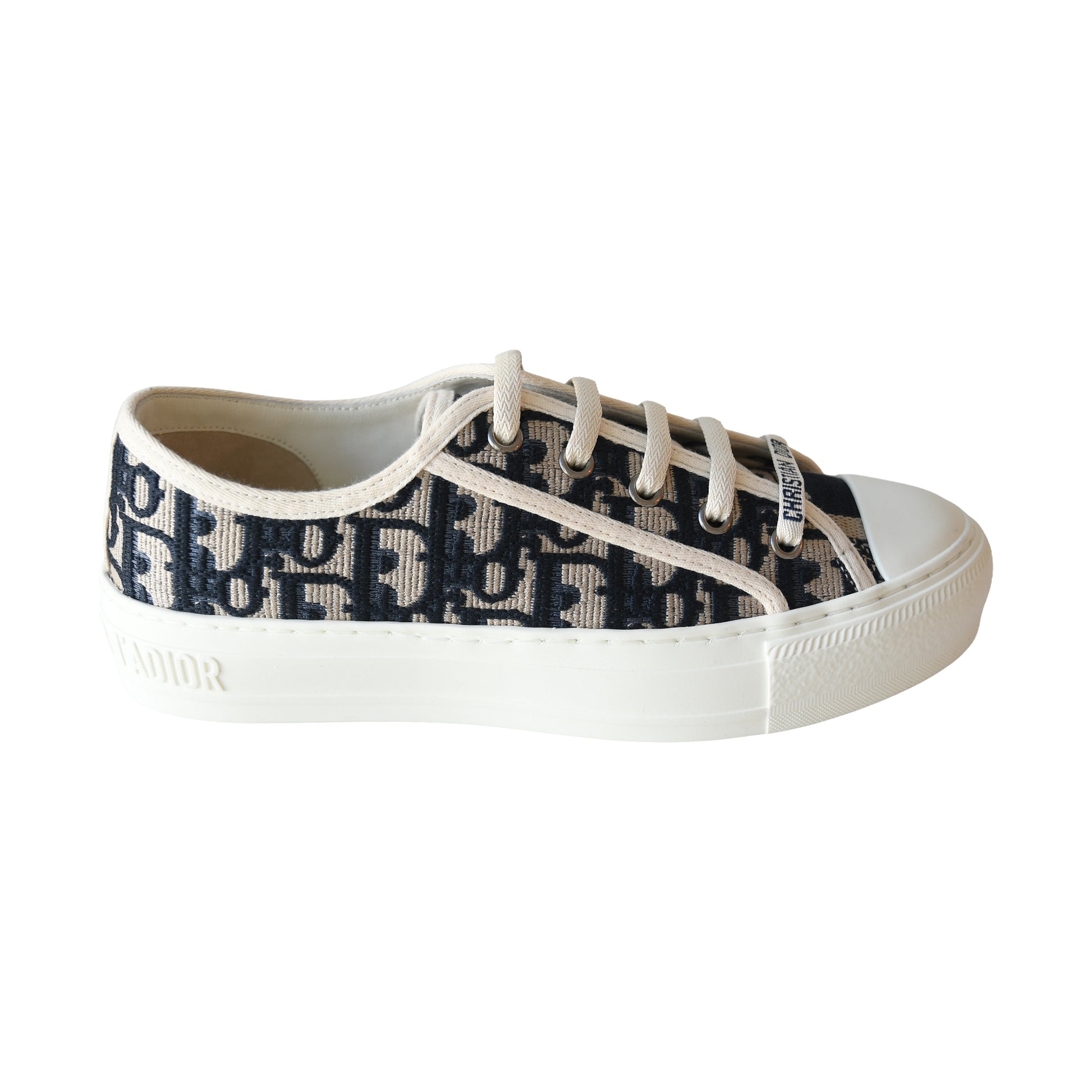 Dior Oblique Embroidered Cotton Canvas Walk'n' Sneakers Deep Blue White-NOBLEMARS