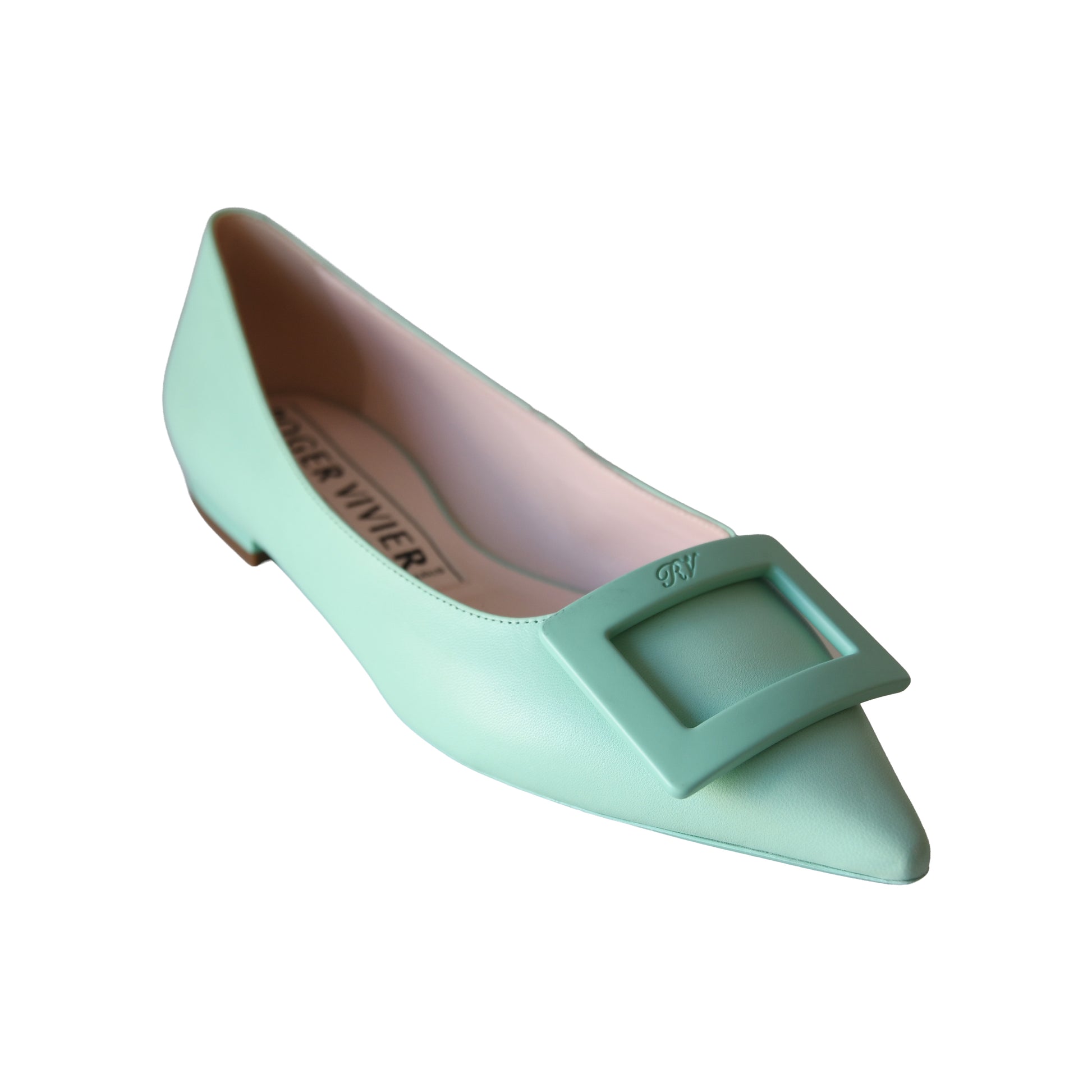 Roger Vivier Gommettine Ball Patent Leather Ballet Flats Light Green-NOBLEMARS