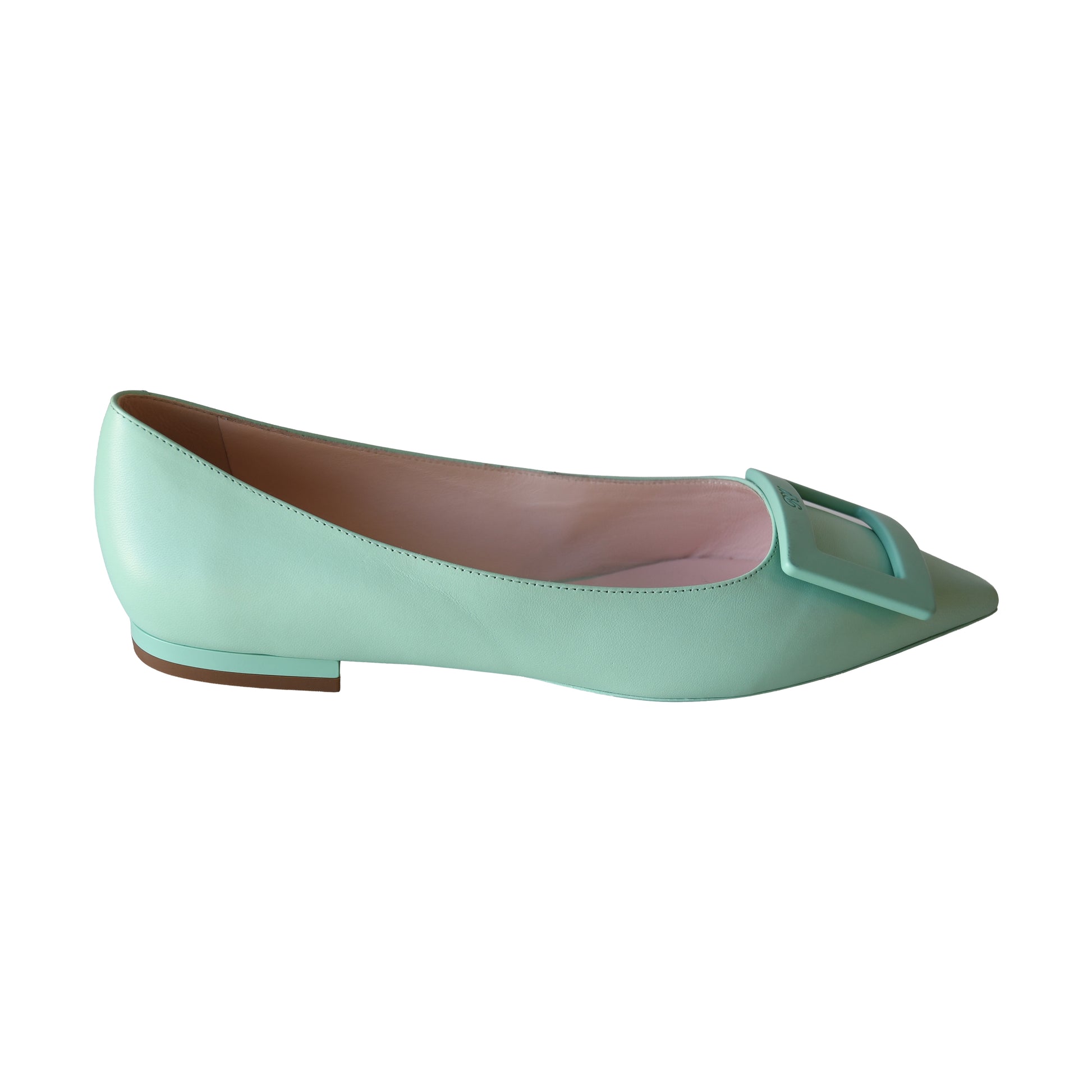 Roger Vivier Gommettine Ball Patent Leather Ballet Flats Light Green-NOBLEMARS