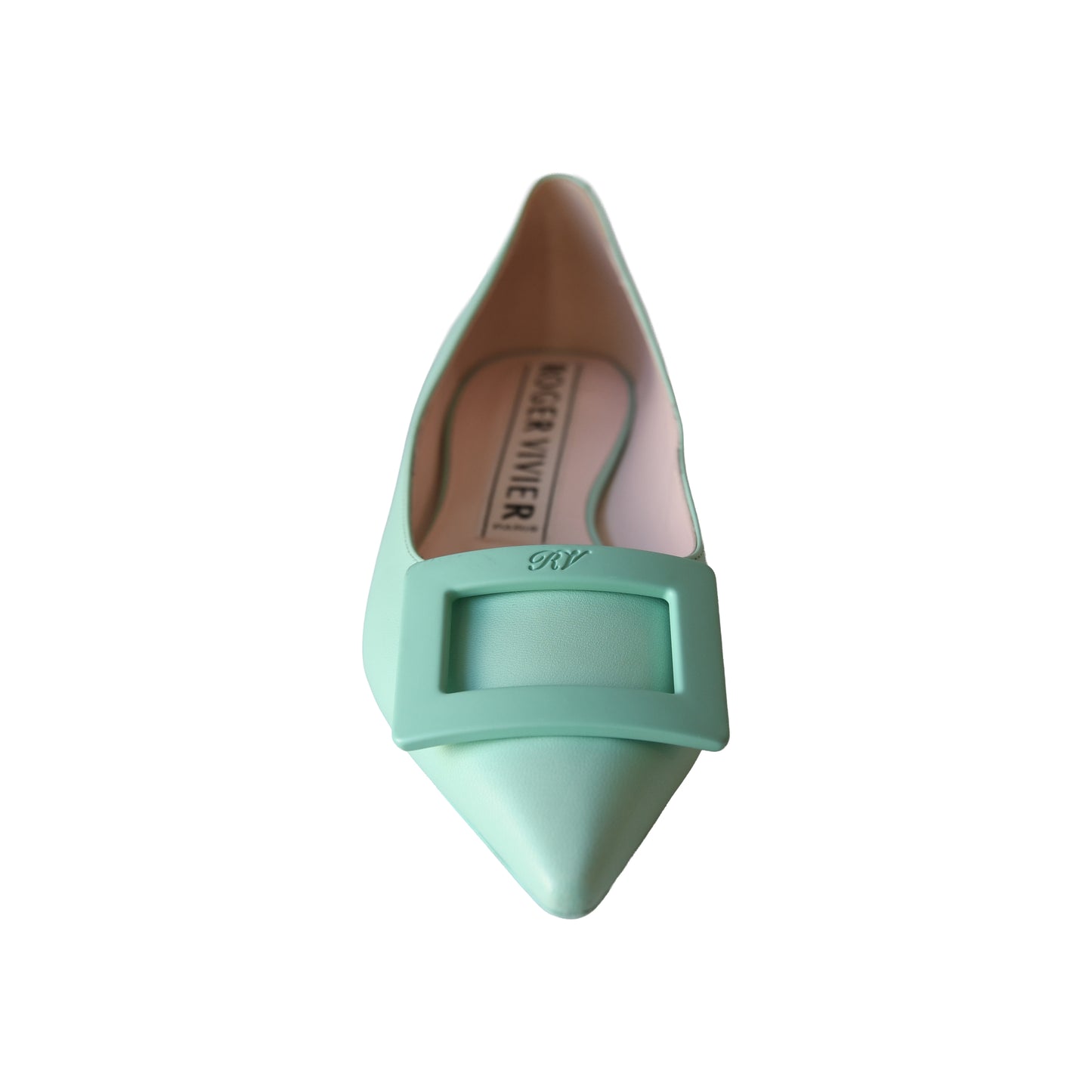 Roger Vivier Gommettine Ball Patent Leather Ballet Flats Light Green-NOBLEMARS