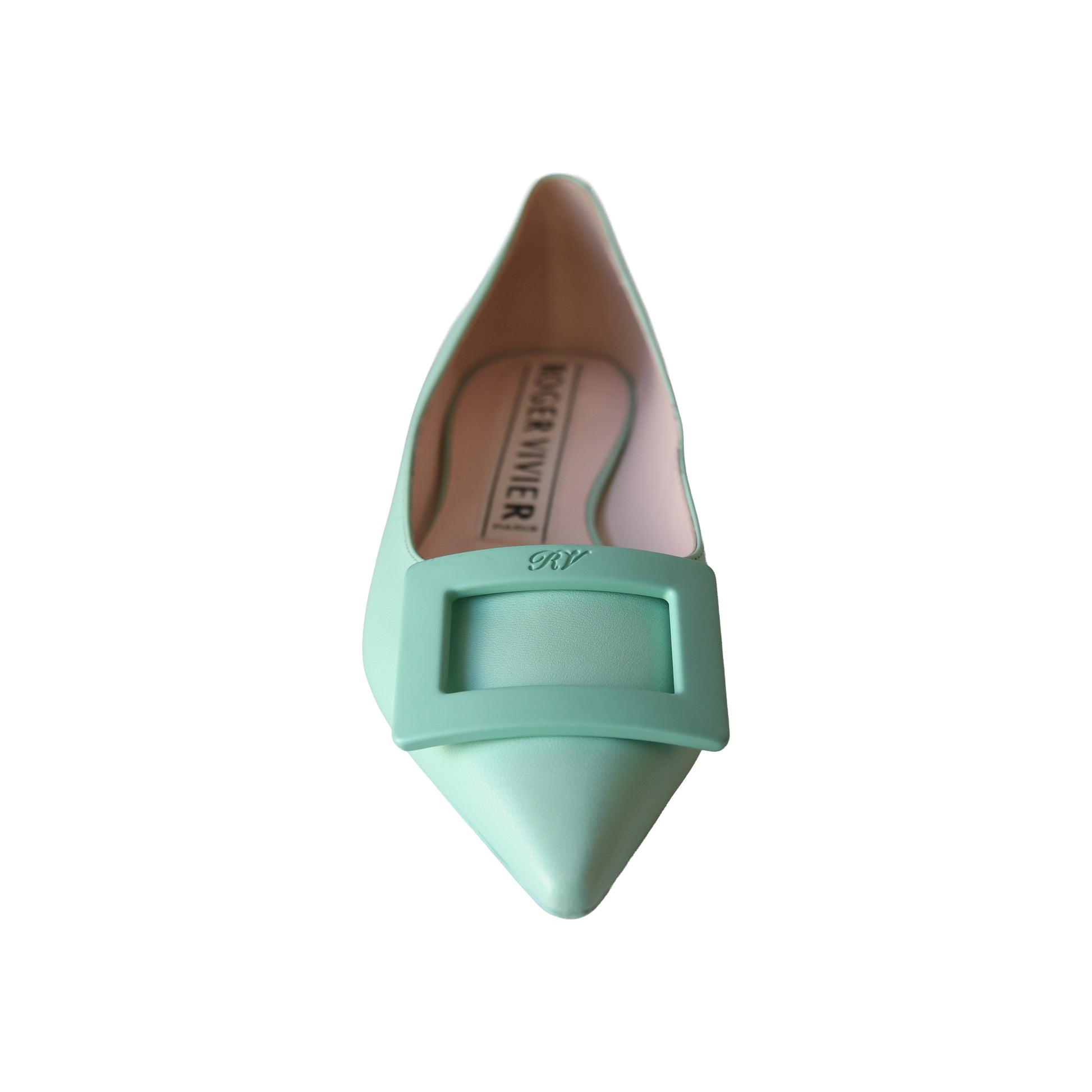 Roger Vivier Gommettine Ball Patent Leather Ballet Flats Light Green-NOBLEMARS