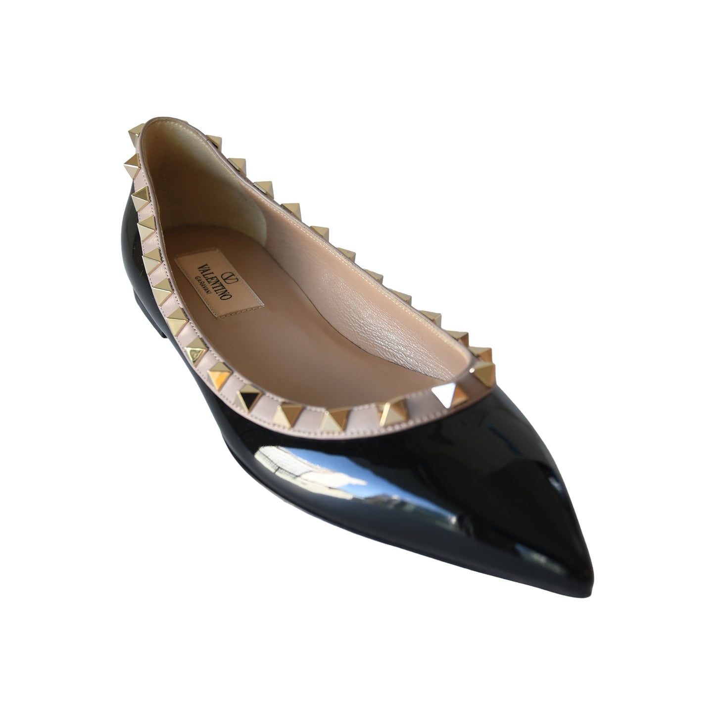 Valentino Garavani Rockstud Patent Leather Ballet Flats Black-NOBLEMARS
