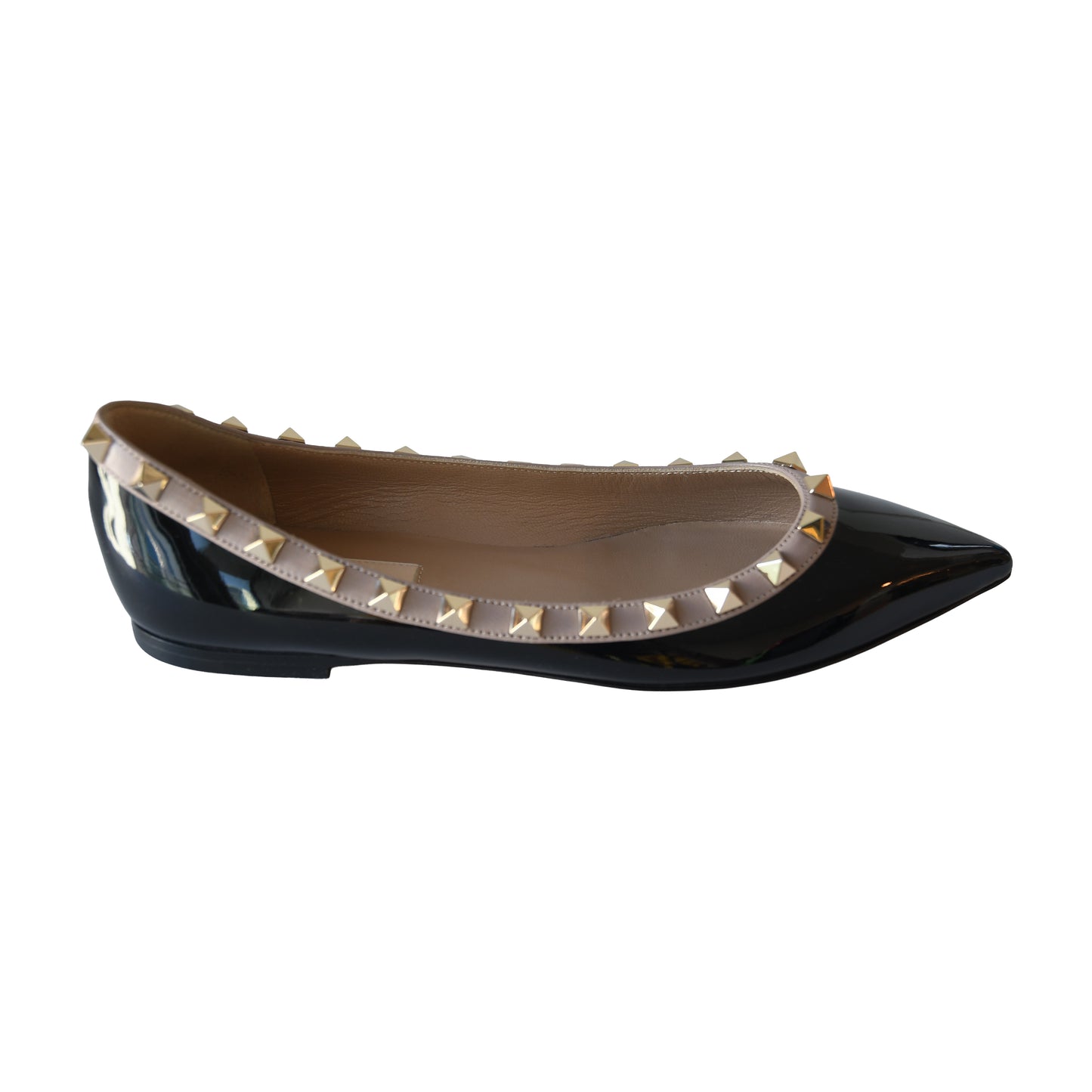 Valentino Garavani Rockstud Patent Leather Ballet Flats Black-NOBLEMARS