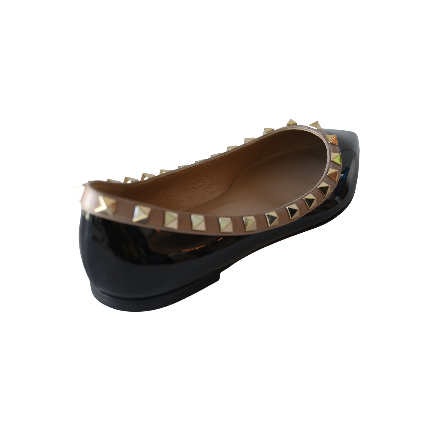 Valentino Garavani Rockstud Patent Leather Ballet Flats Black-NOBLEMARS