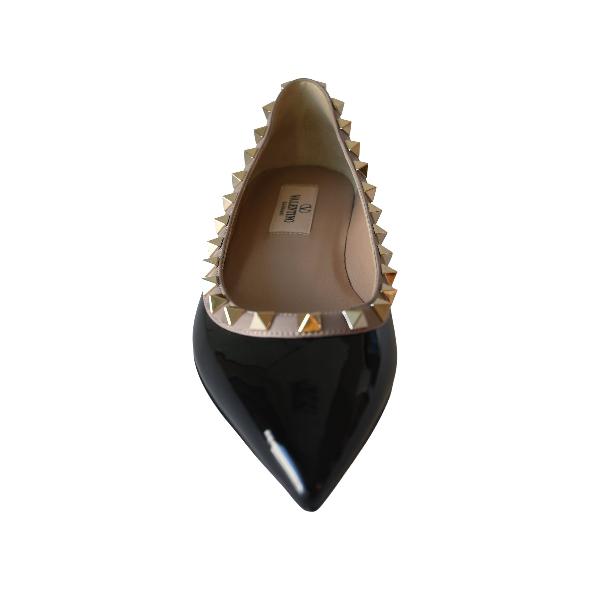 Valentino Garavani Rockstud Patent Leather Ballet Flats Black-NOBLEMARS