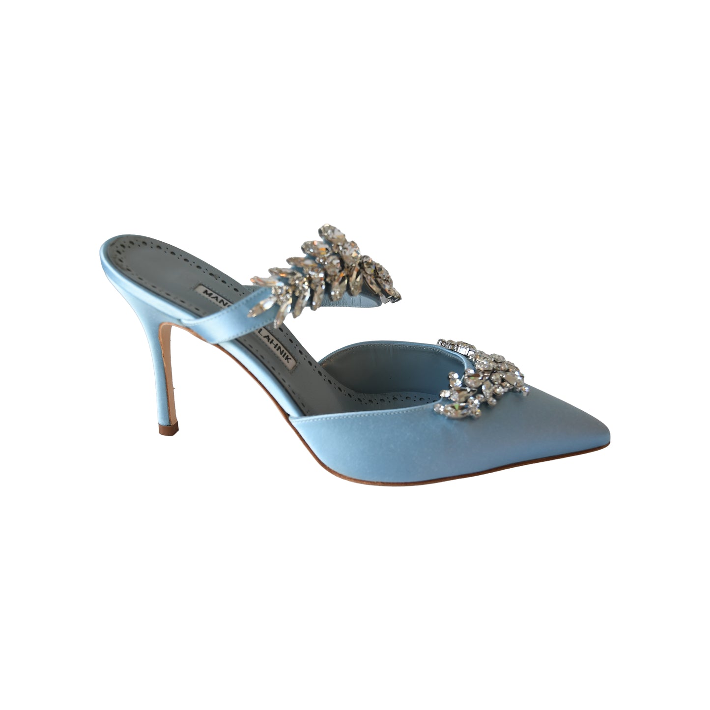 Manolo Blahnik Lurum Satin Mules Heels Blue-NOBLEMARS