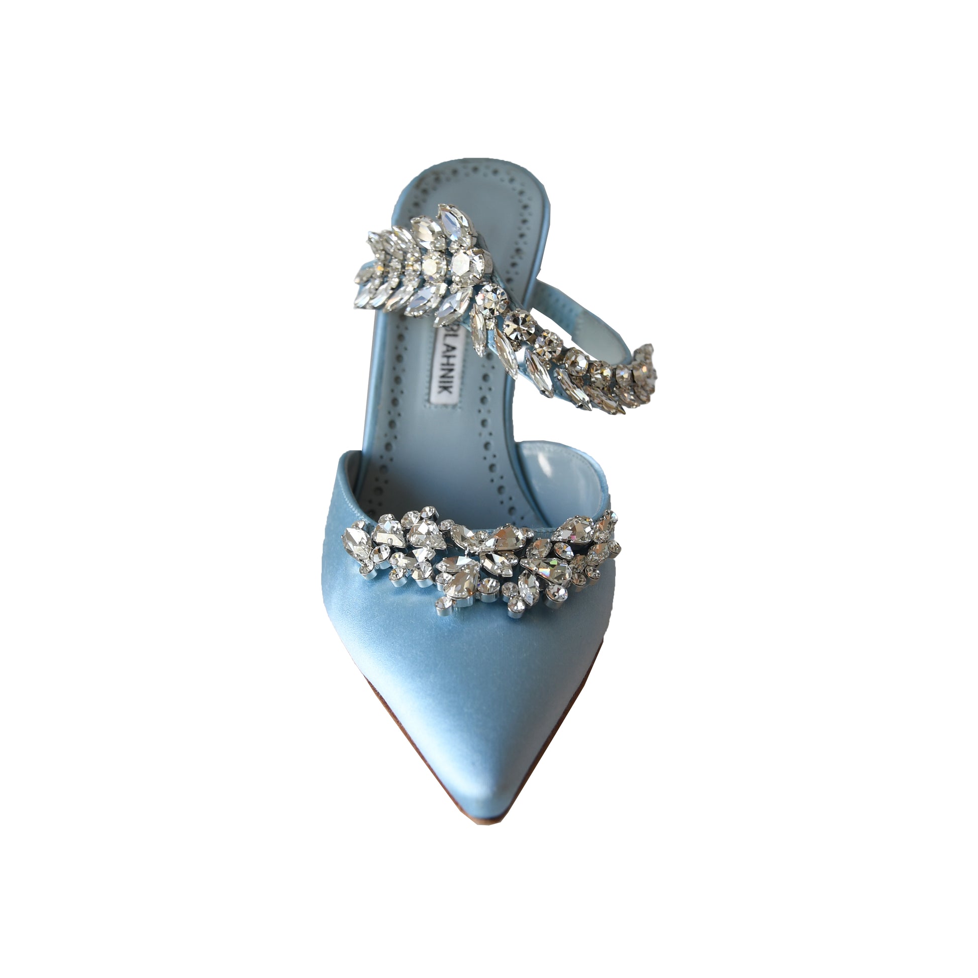 Manolo Blahnik Lurum Satin Mules Heels Blue-NOBLEMARS