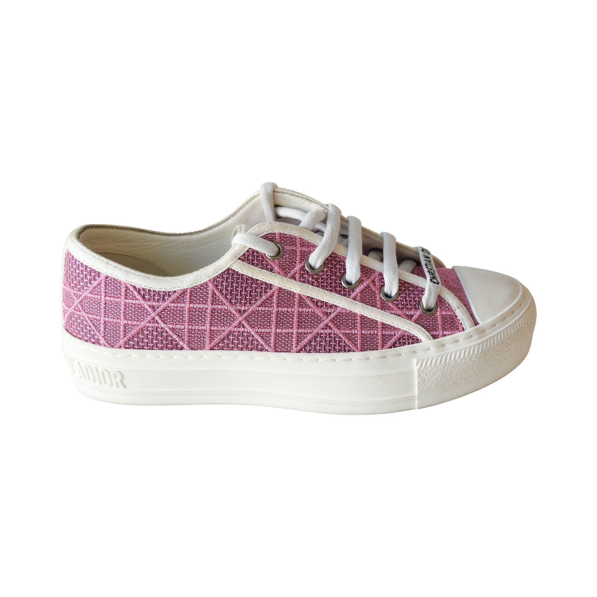 Dior Walk'n' Faded Cannage Motif Embroidered Denim Sneakers Pink-NOBLEMARS